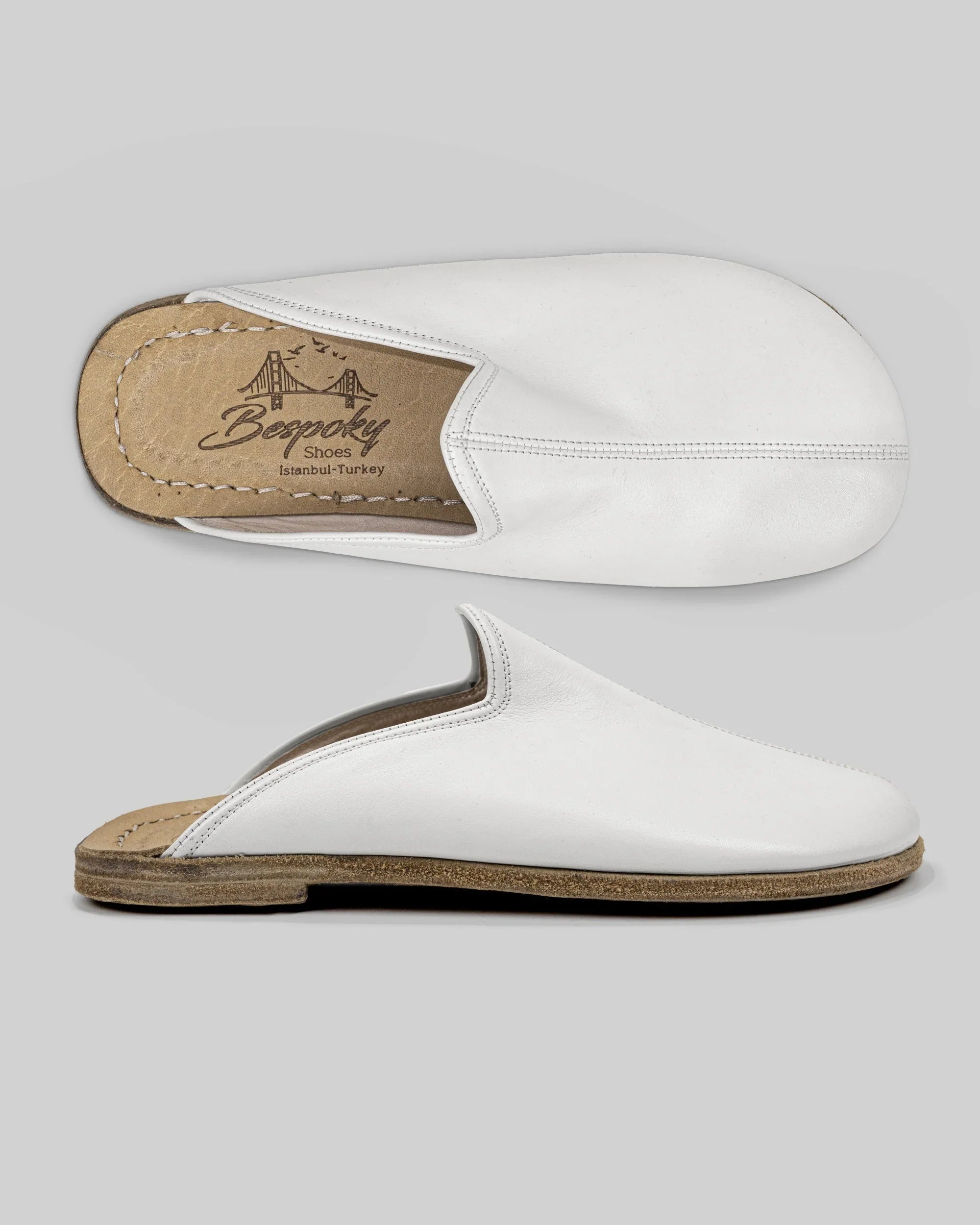 Pair White Slippers - Barefoot Wide Toe Calf Leather | Bespoky