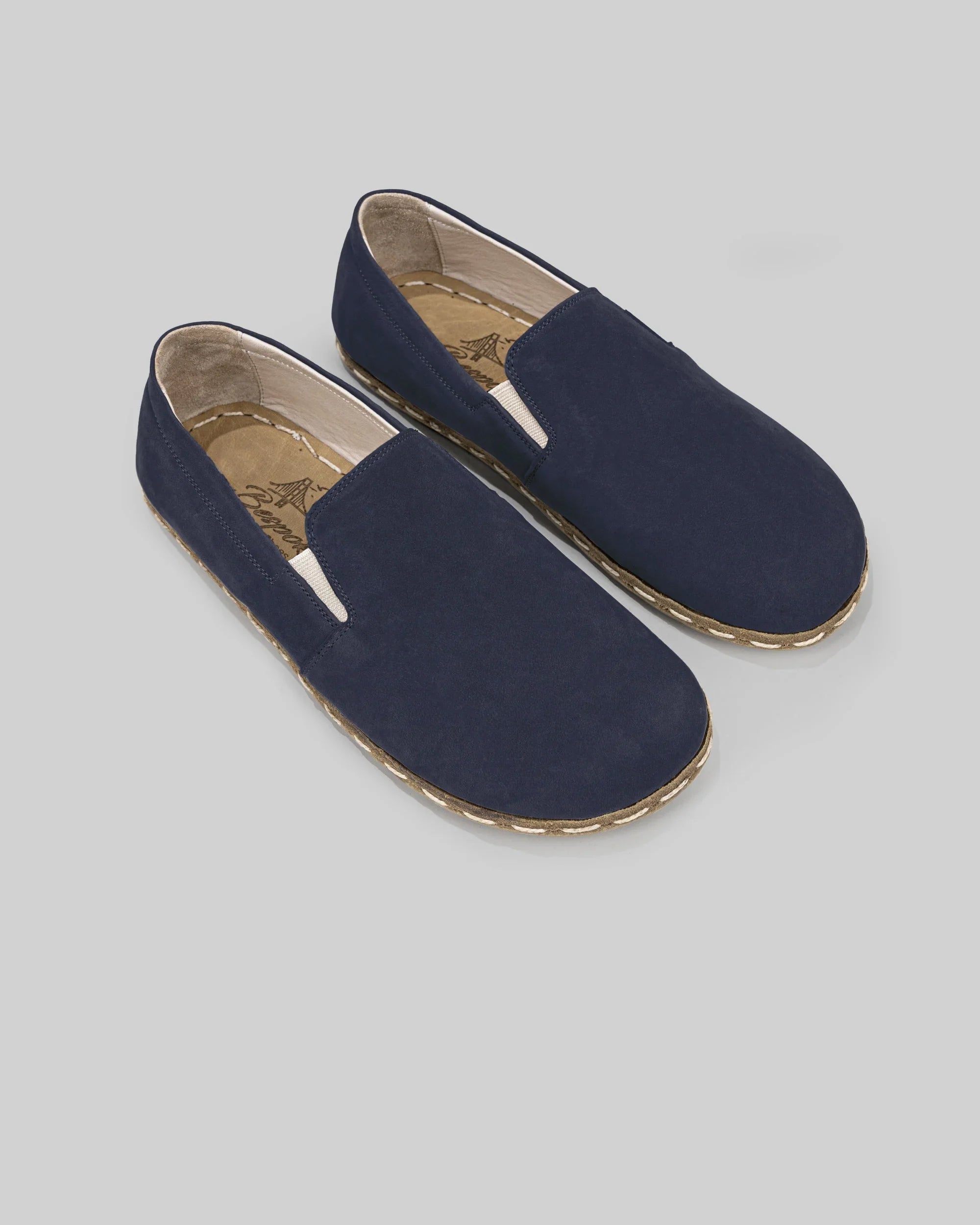 Men's Navy Nubuck Barefoot Shoes - Handcrafted Calf Leather Wide Toe Box | Bespoky
