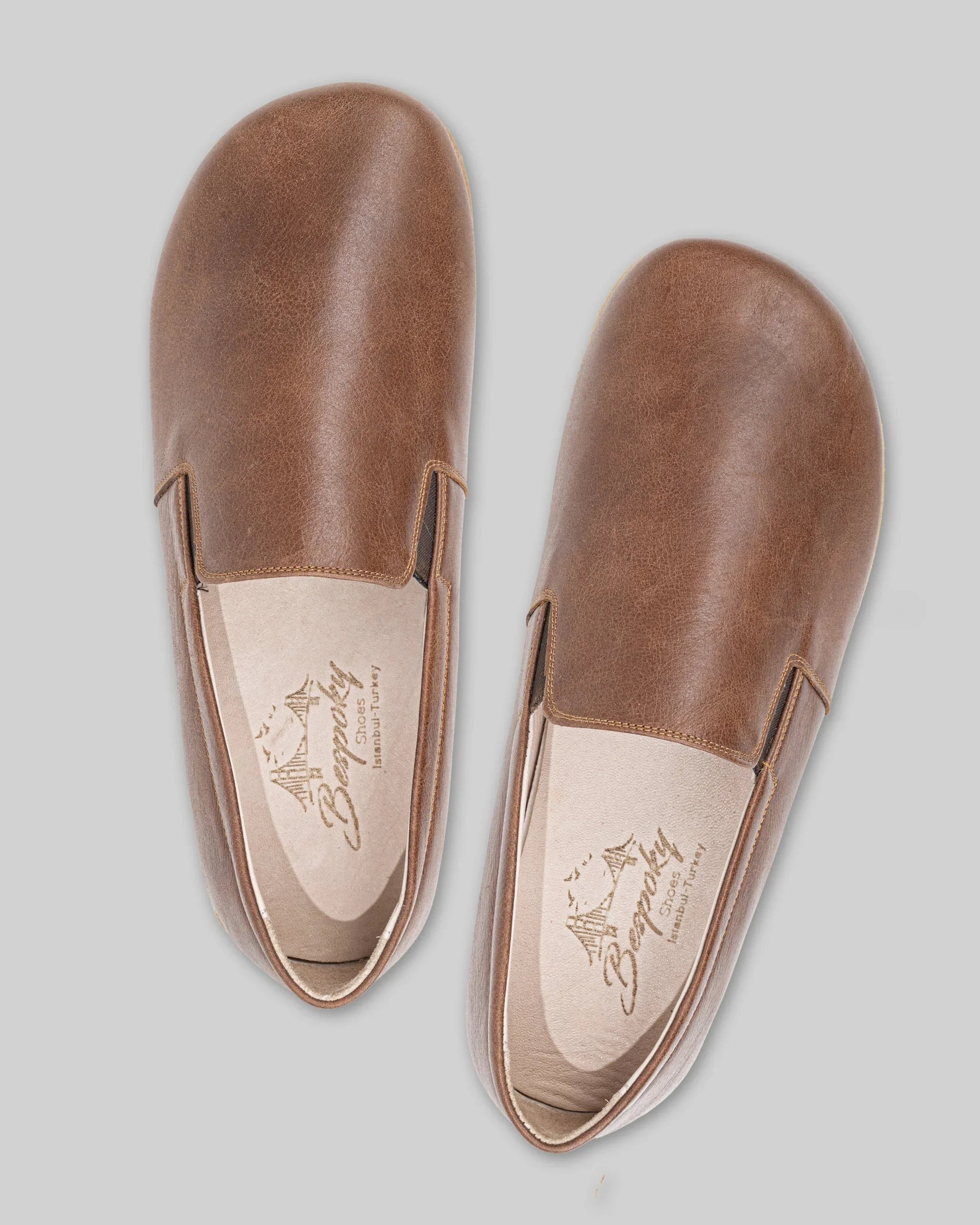 Top view Brown Barefoot Shoes - Handcrafted Calf Leather | Bespoky