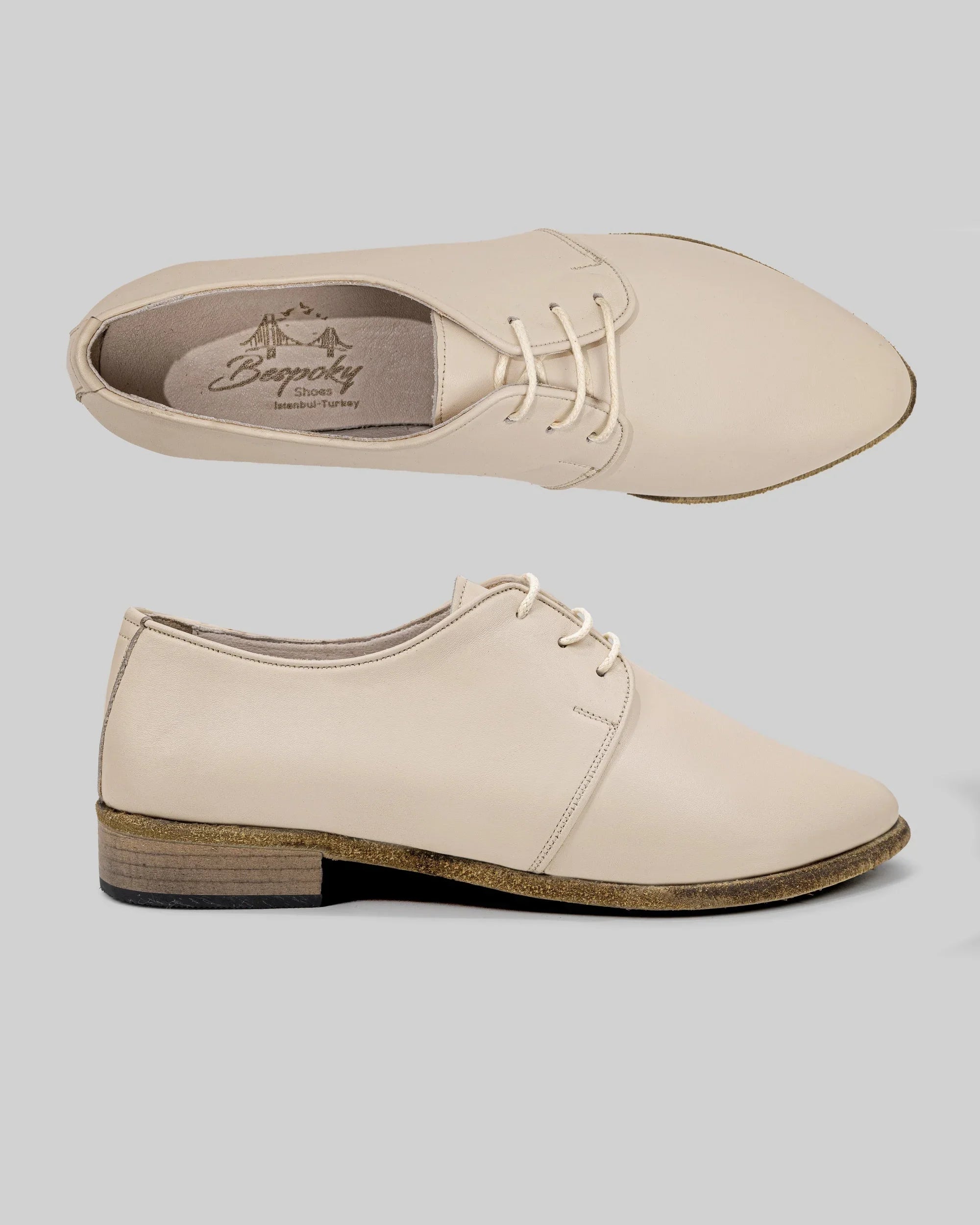 Top view Beige Pointed Toe Oxford - Handcrafted Calf Leather | Bespoky