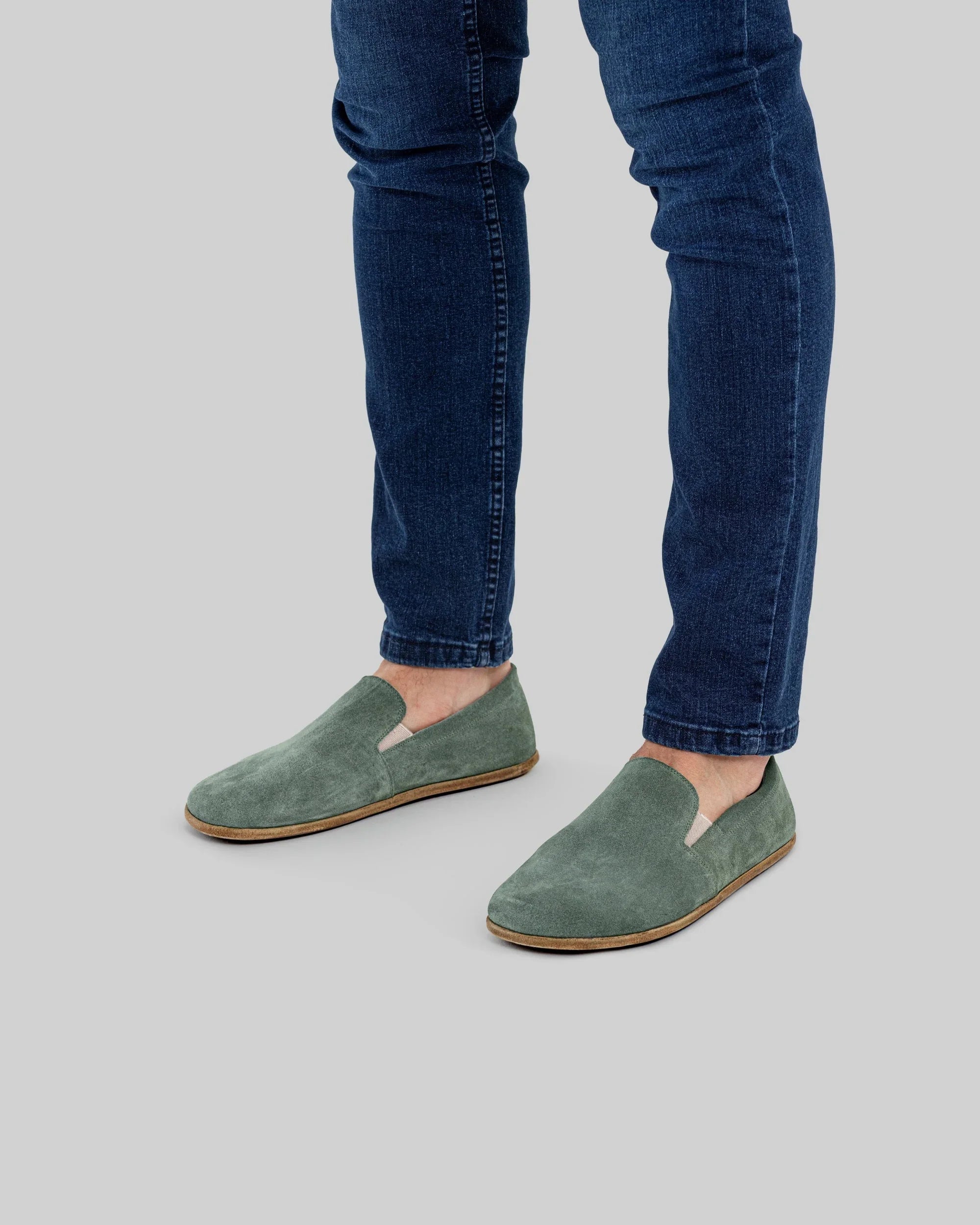 Side view Green Suede Barefoot Shoes - Calf Leather Zero Drop | Bespoky
