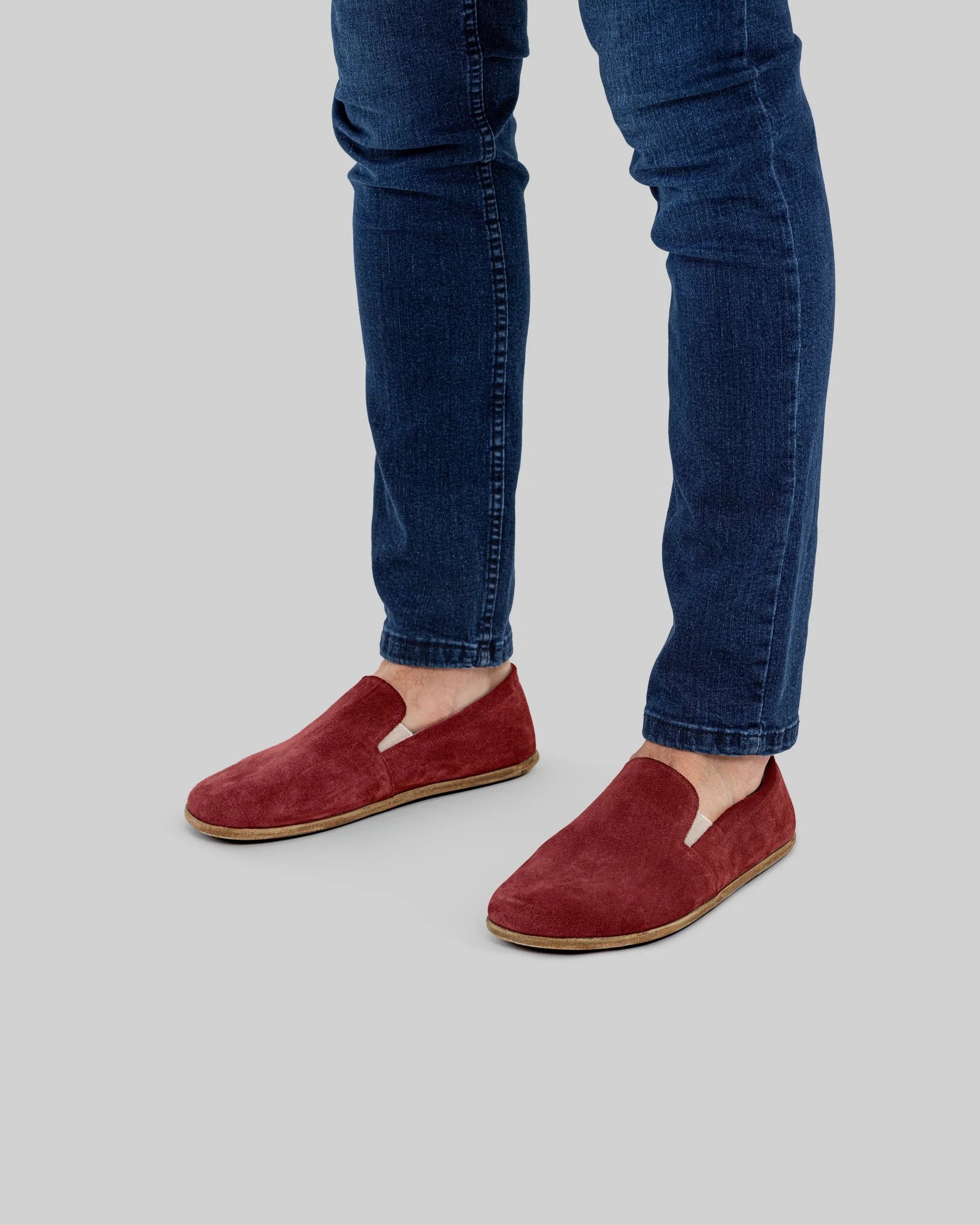 Side view Burgundy Suede Barefoot Shoes - Calf Leather Zero Drop | Bespoky