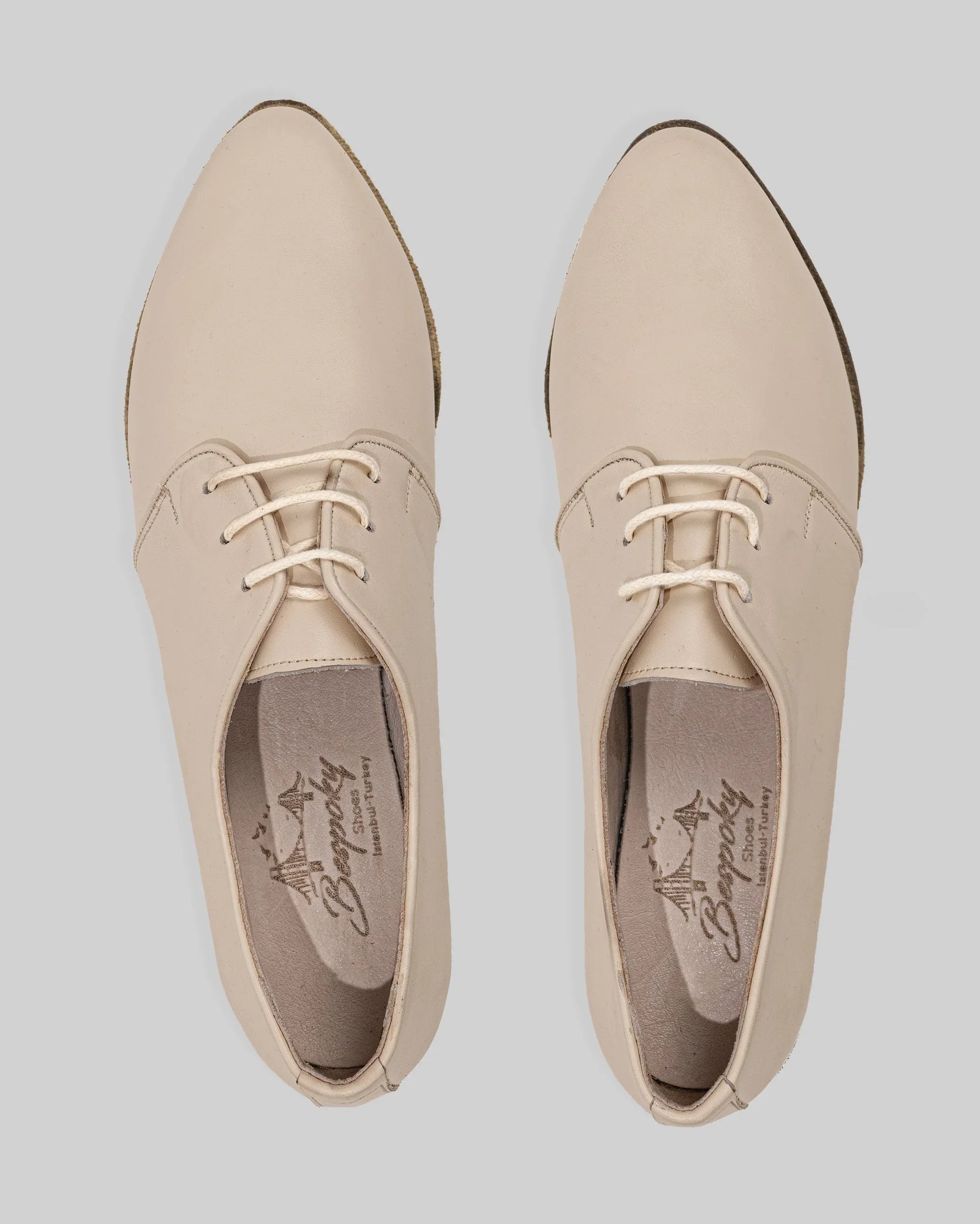 Side view Beige Pointed Toe Oxford - Calf Leather Zero Drop | Bespoky