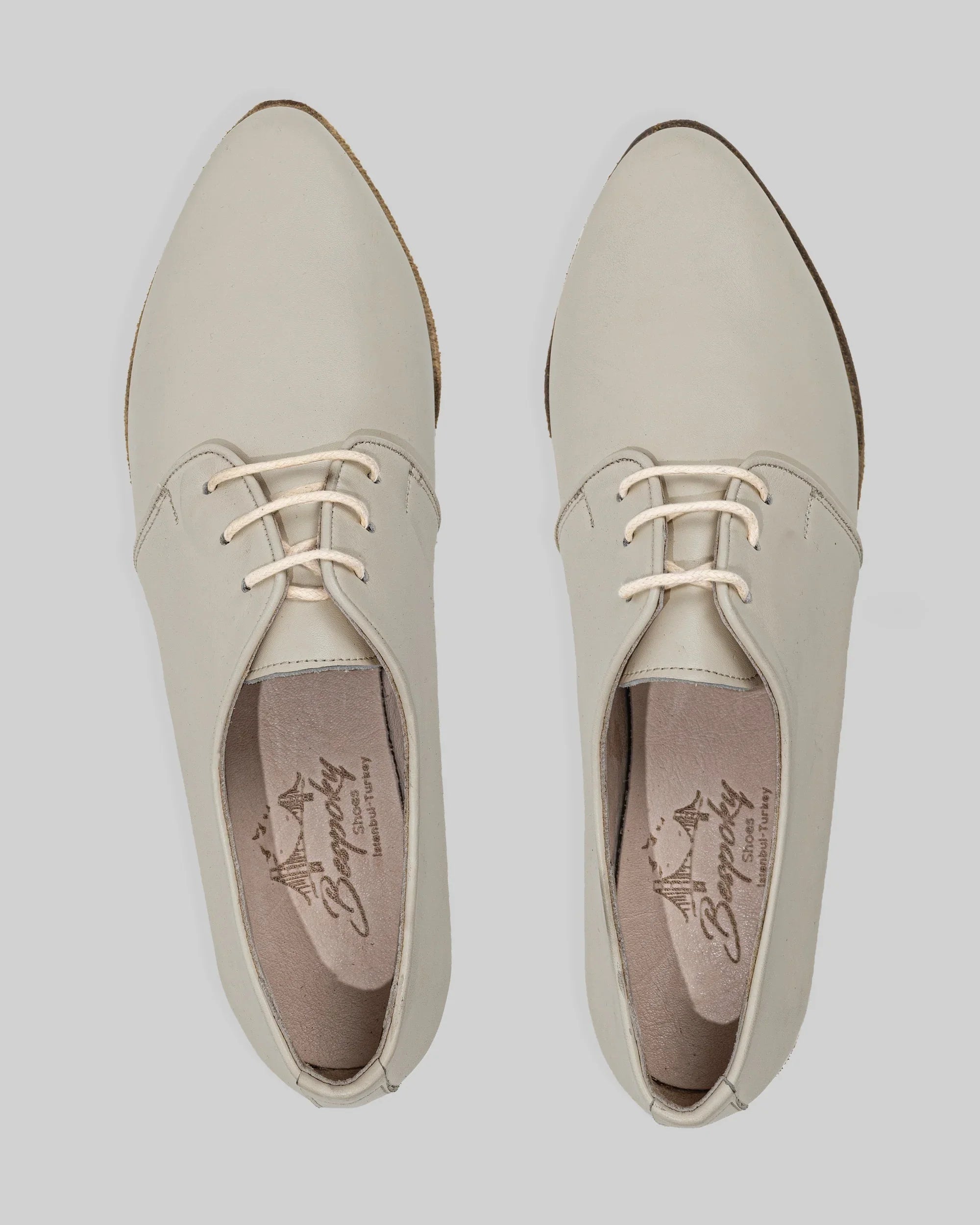 Detail Lucas Beige Pointed Toe Oxford - Handcrafted Calf Leather Turkey | Bespoky
