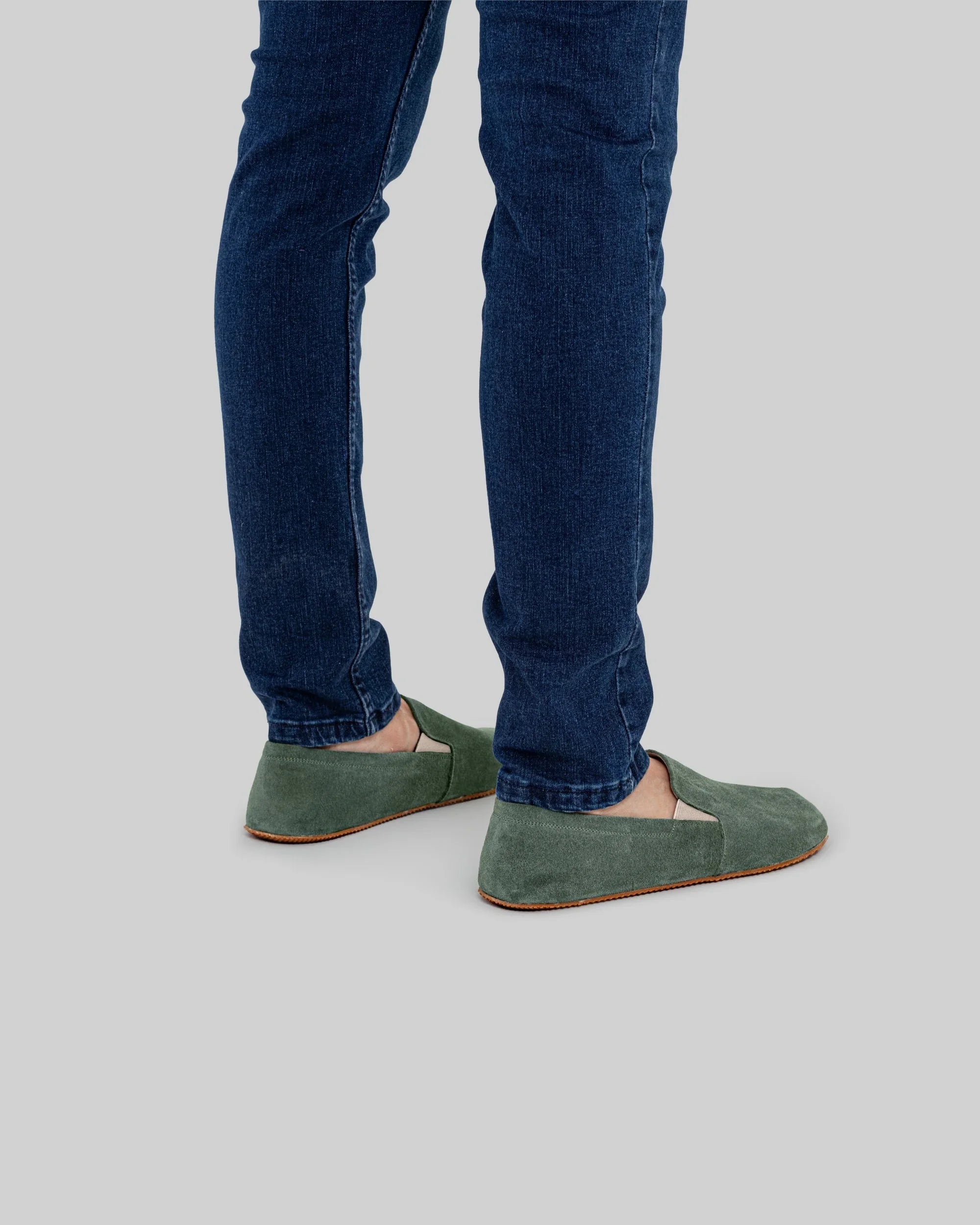 Detail Green Suede Barefoot Shoes - Handcrafted Calf Leather Turkey | Bespoky