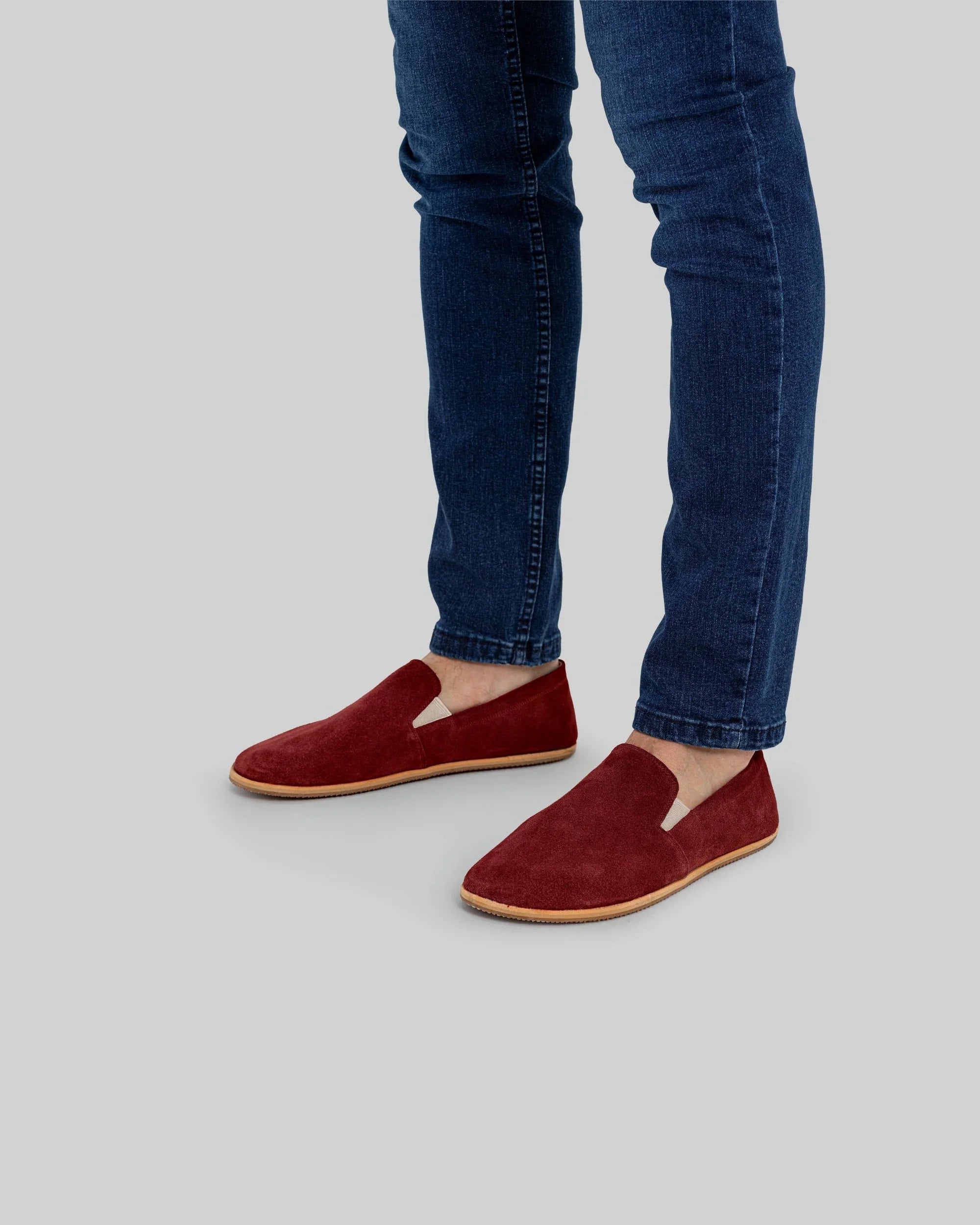 Detail Burgundy Suede Barefoot Shoes - Handcrafted Calf Leather Turkey | Bespoky