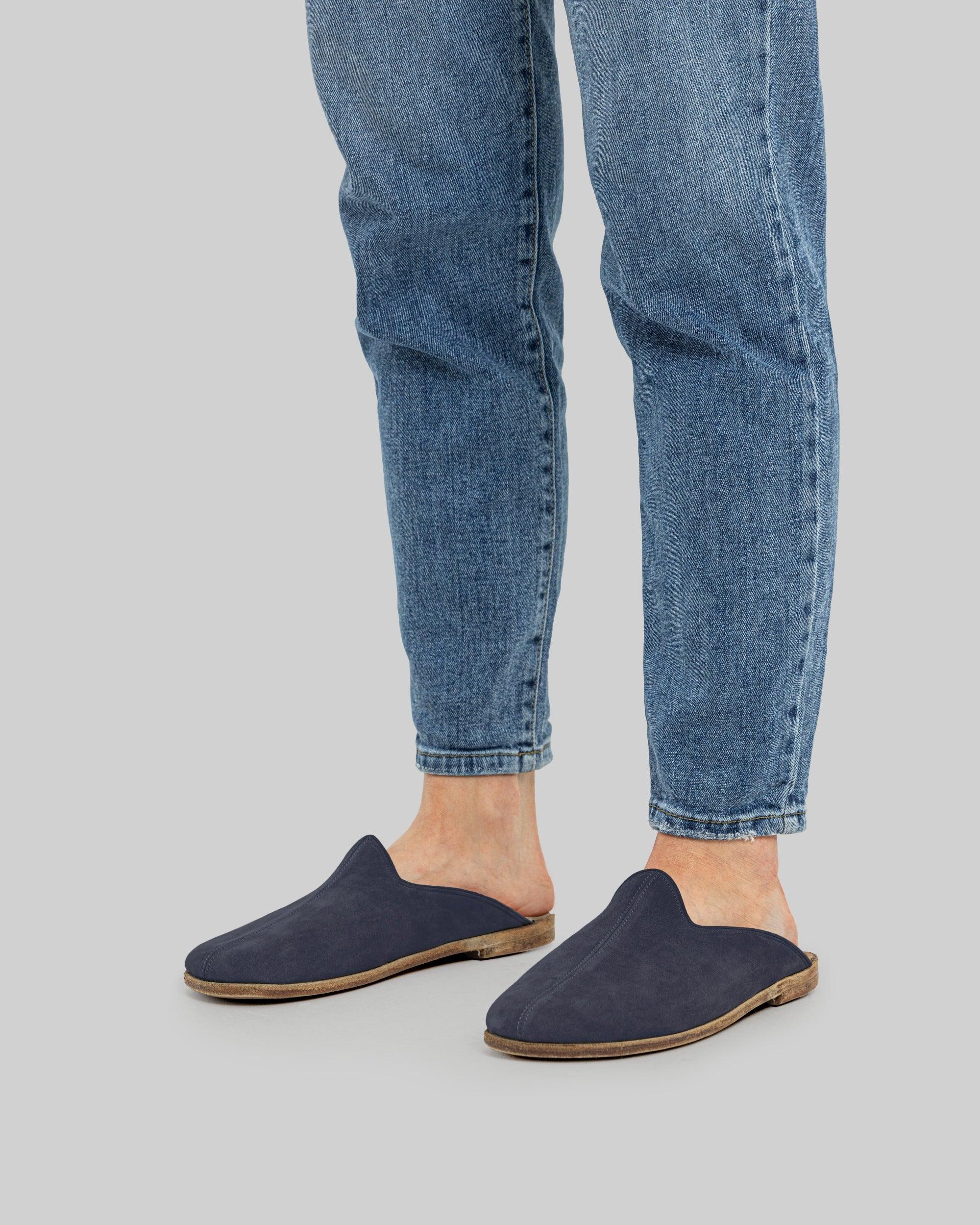 Top view Navy Nubuck Slippers - Handcrafted Calf Leather | Bespoky
