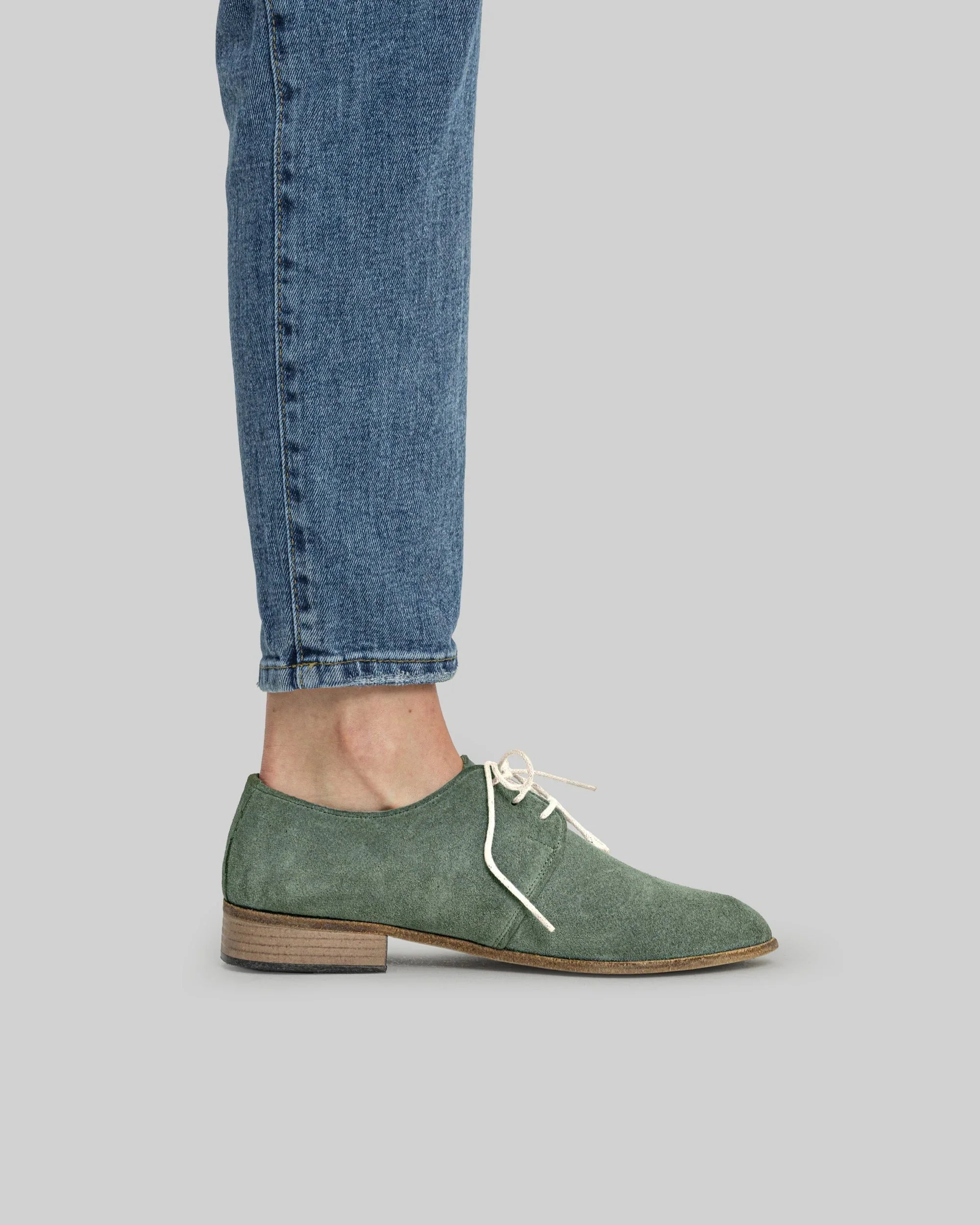 Pair Green Pointed Toe Oxford - Barefoot Wide Toe Calf Leather | Bespoky