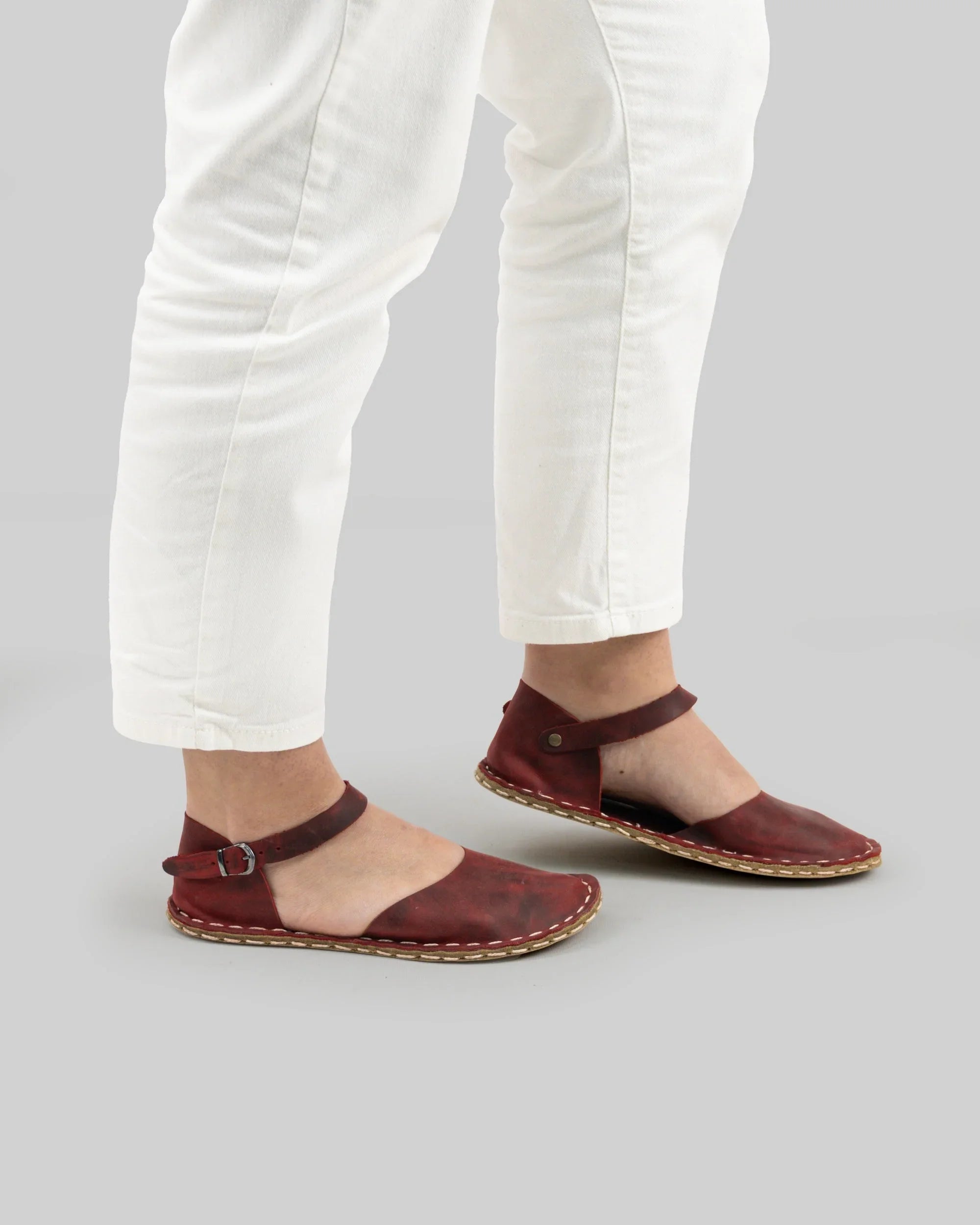 Pair Red Barefoot Sandal - Barefoot Wide Toe Calf Leather | Bespoky