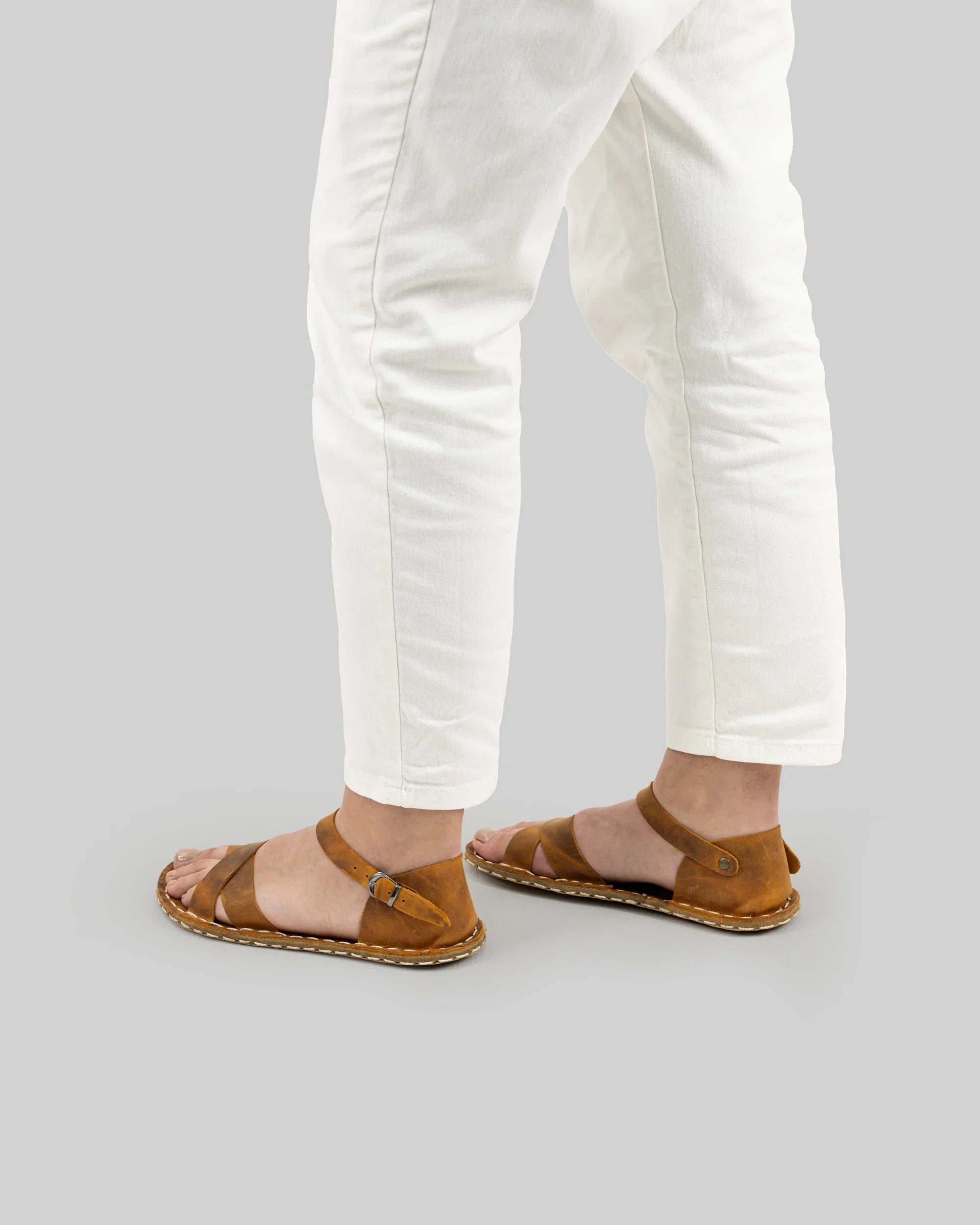 Pair Tan Barefoot Sandal - Barefoot Wide Toe Calf Leather | Bespoky
