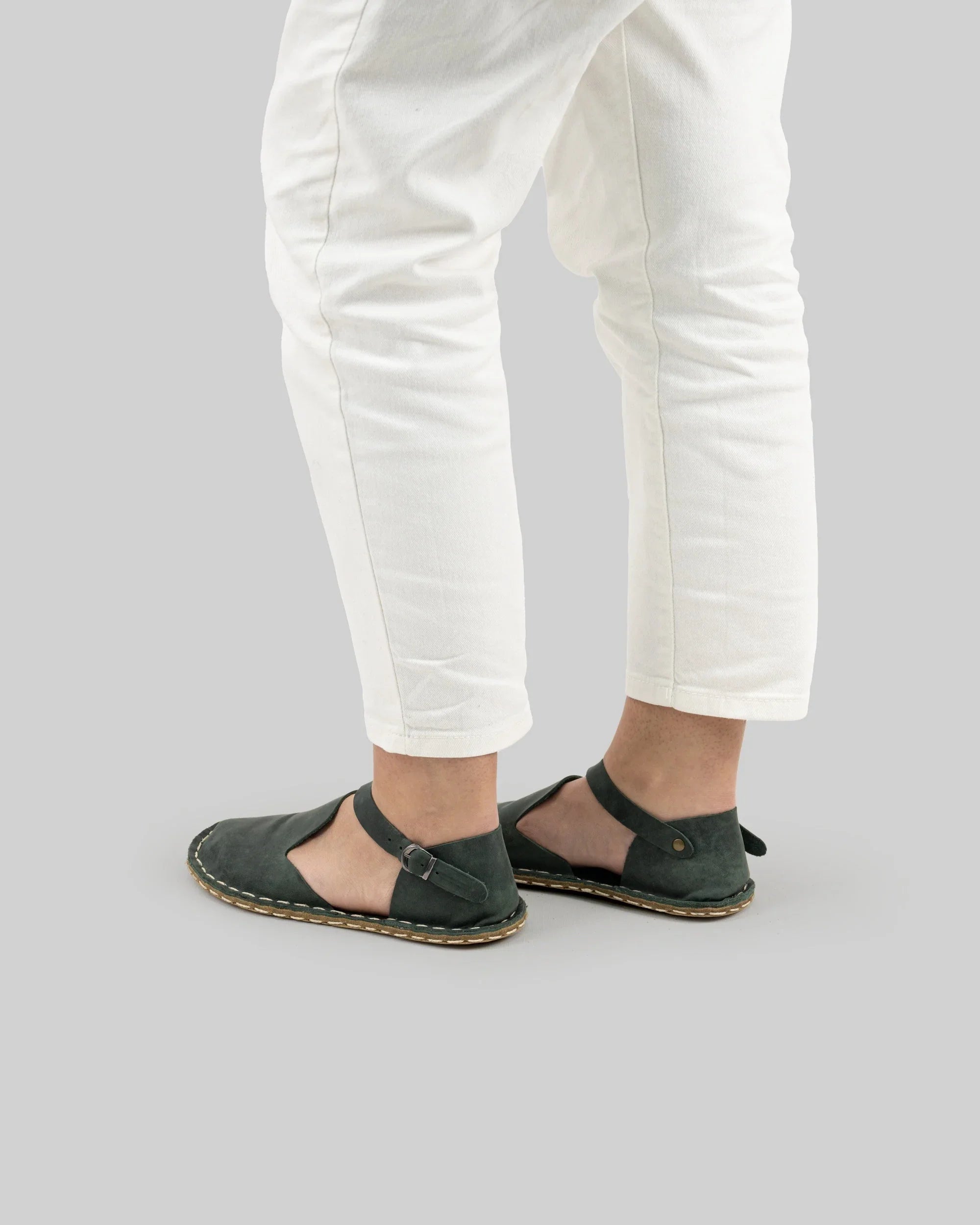 Pair Green Barefoot Sandal - Barefoot Wide Toe Calf Leather | Bespoky