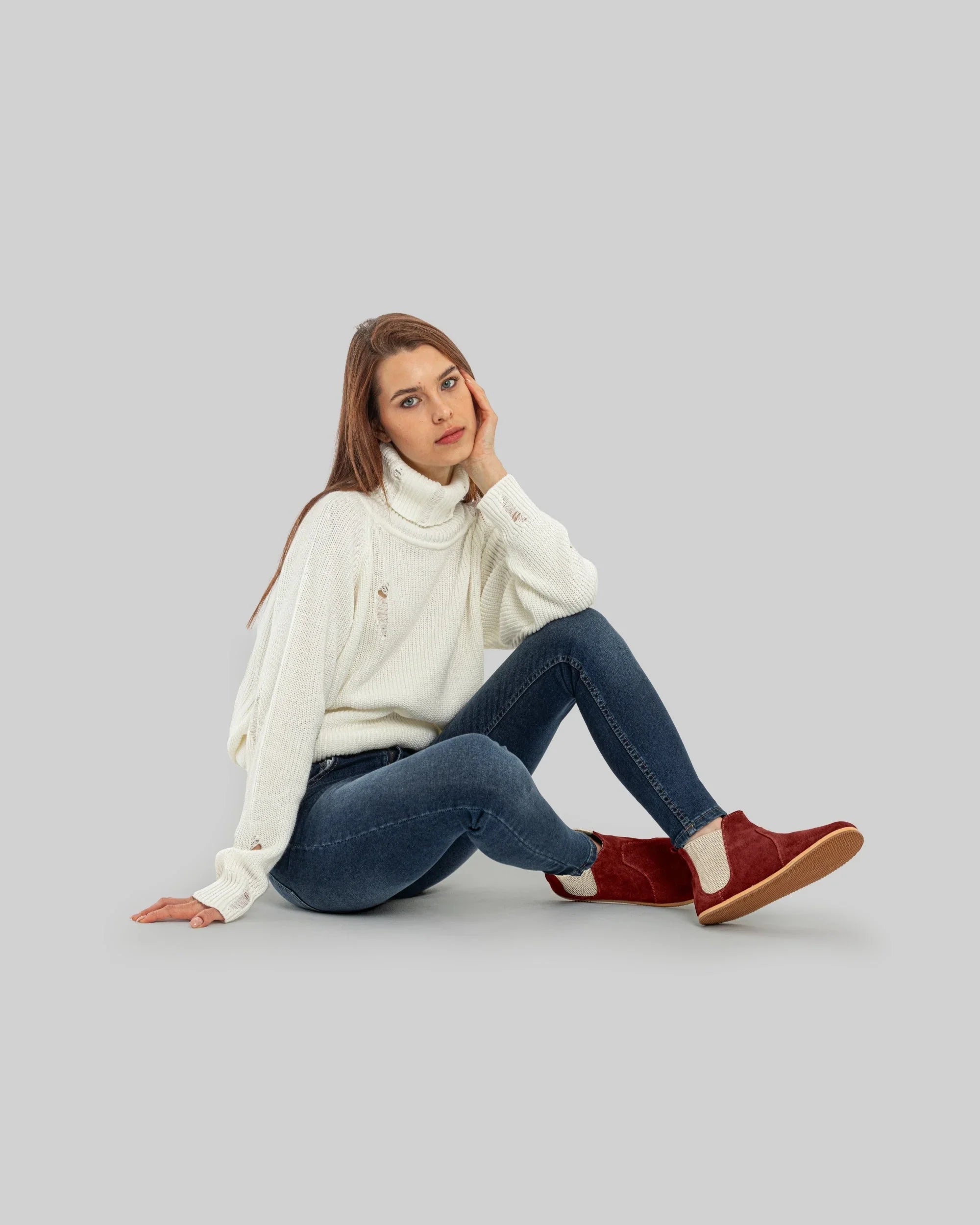 Pair Burgundy Chelsea Boots - Barefoot Wide Toe Calf Leather | Bespoky