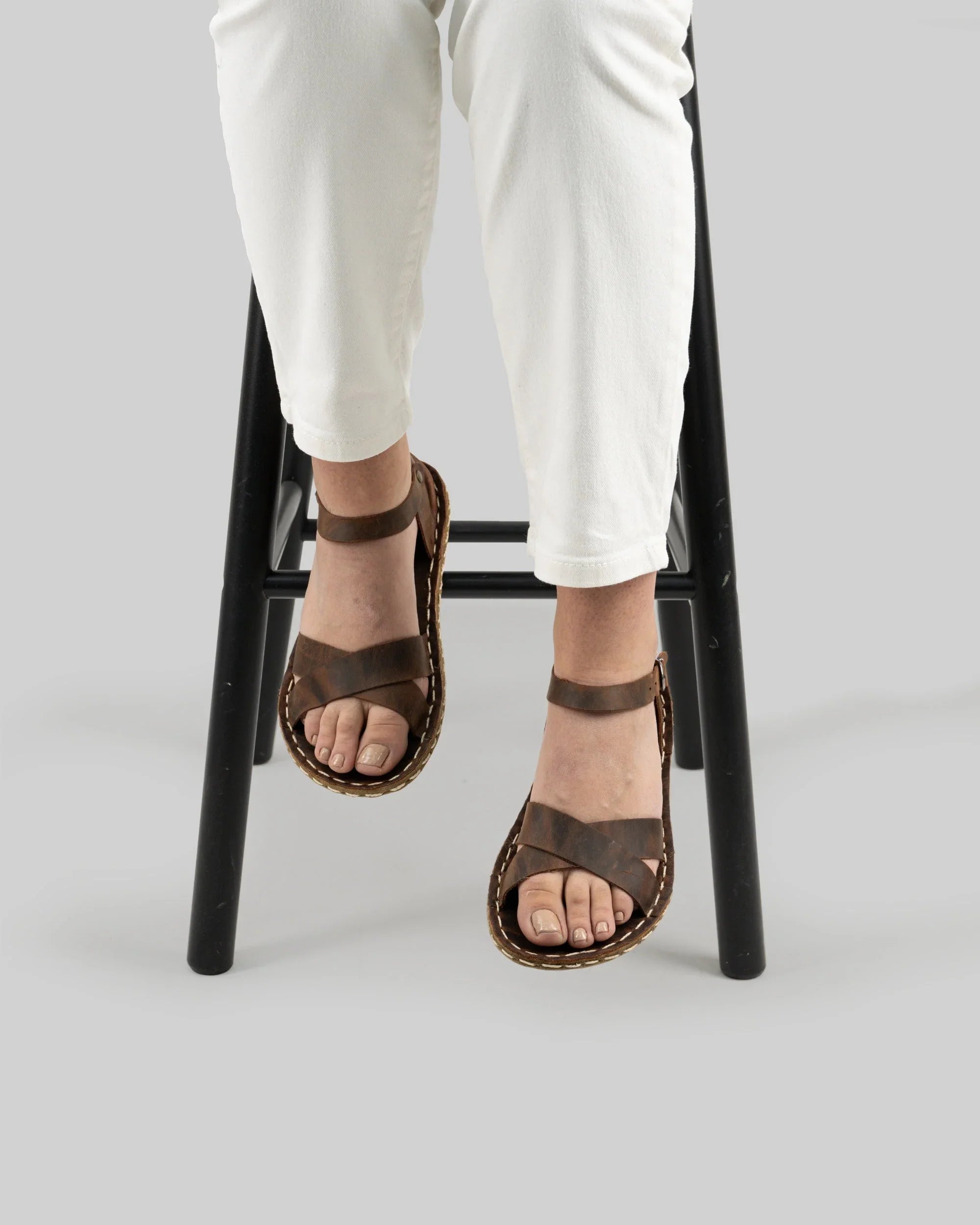 Detail Tan Barefoot Sandal - Handcrafted Calf Leather Turkey | Bespoky