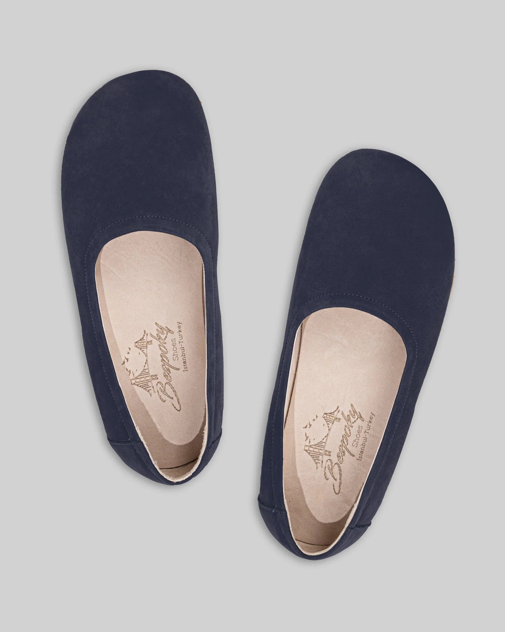 Side view Navy Ballet Flats - Calf Leather Zero Drop | Bespoky