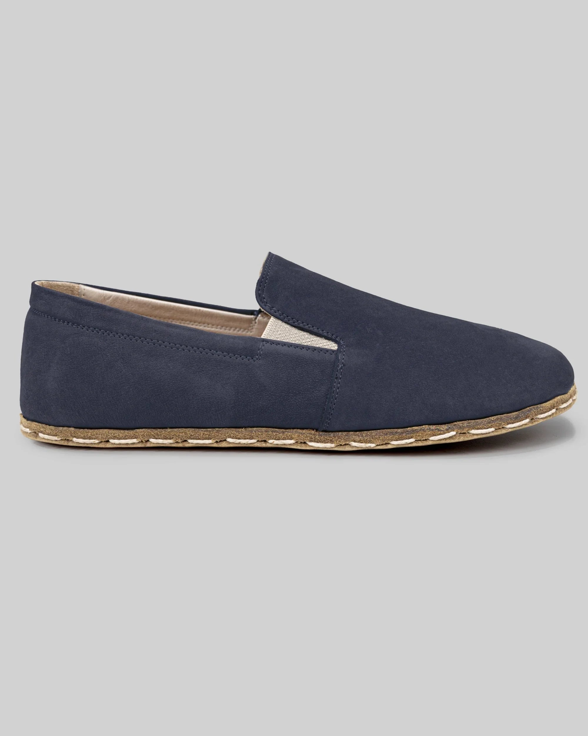 Seitenansicht Navy Nubuk Barfußschuhe - Kalbsleder Zero Drop | Bespoky