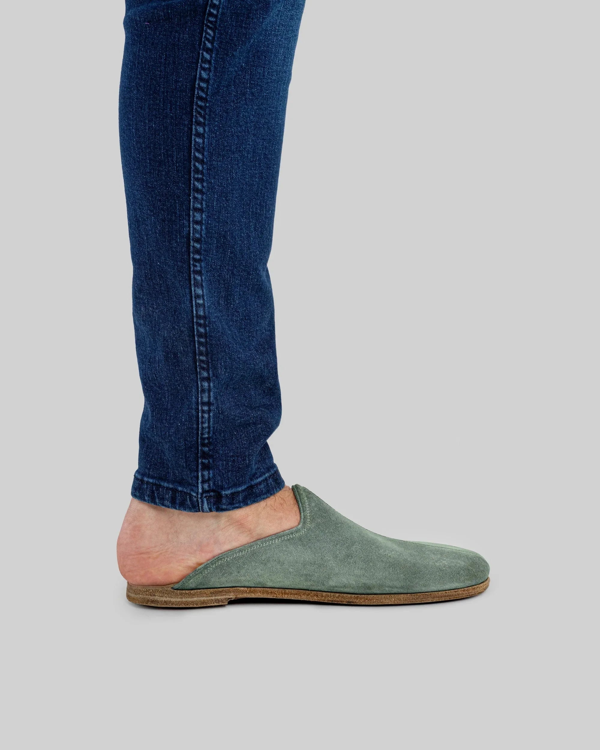 Pair Green Suede Slippers - Barefoot Wide Toe Calf Leather | Bespoky