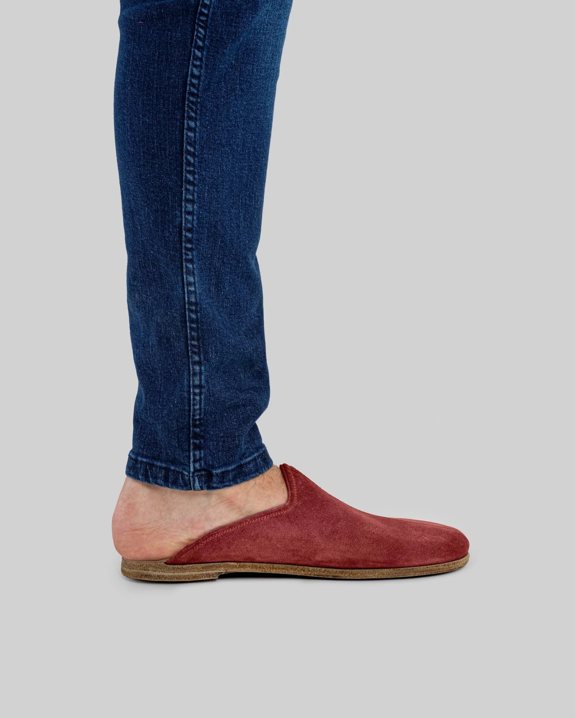 Detail Burgundy Suede Slippers - Handcrafted Calf Leather Turkey | Bespoky
