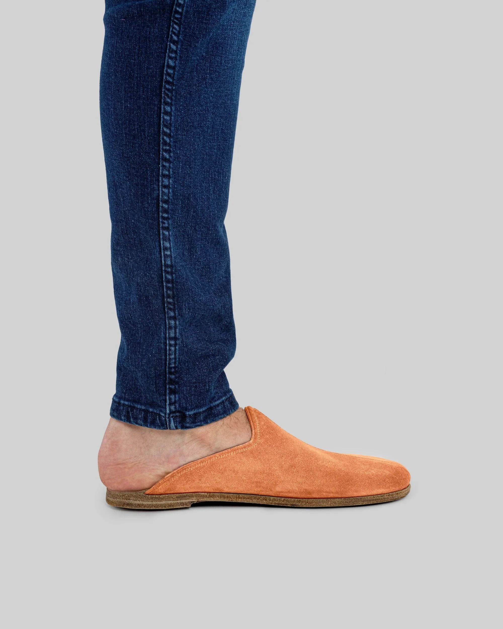 Detail Orange Suede Slippers - Handcrafted Calf Leather Turkey | Bespoky