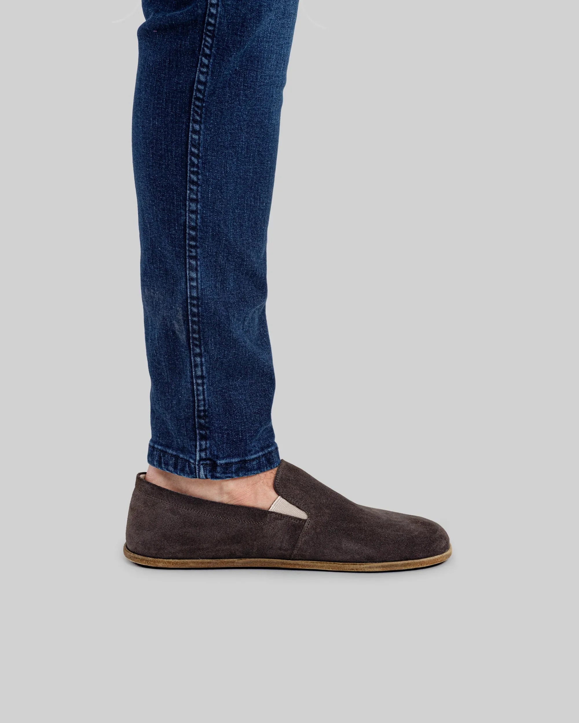 Detail Brown Suede Barefoot Shoes - Handcrafted Calf Leather Turkey | Bespoky
