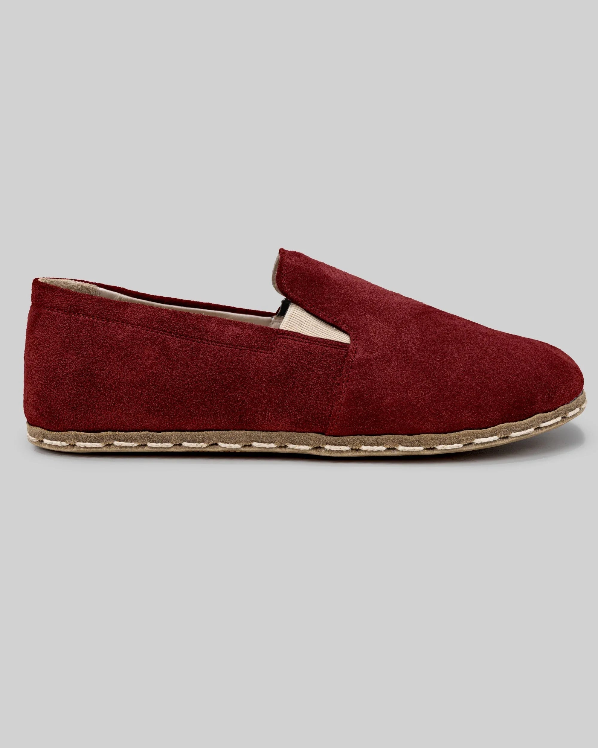 Side view Burgundy Suede Barefoot Shoes - Calf Leather Zero Drop | Bespoky