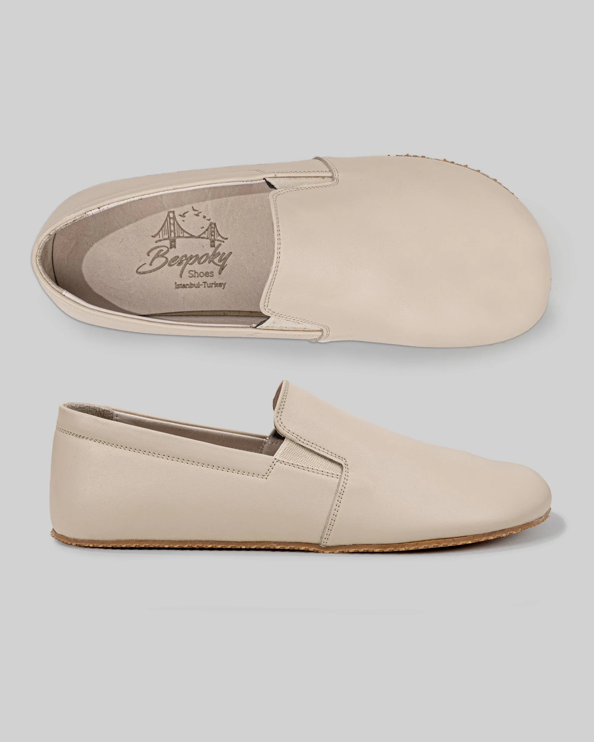 Side view Beige Barefoot Shoes - Calf Leather Zero Drop | Bespoky