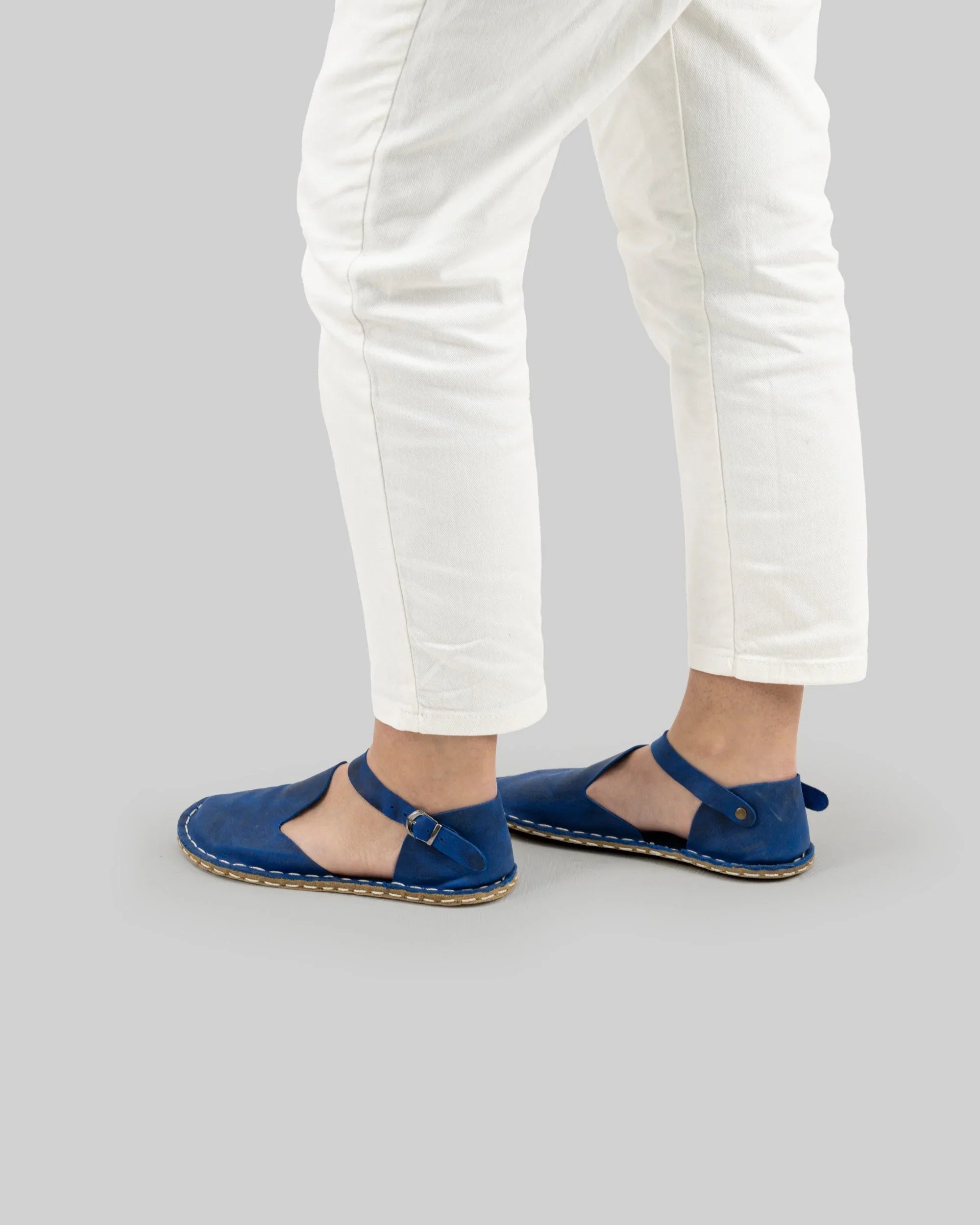 Pair Blue Barefoot Sandal - Barefoot Wide Toe Calf Leather | Bespoky
