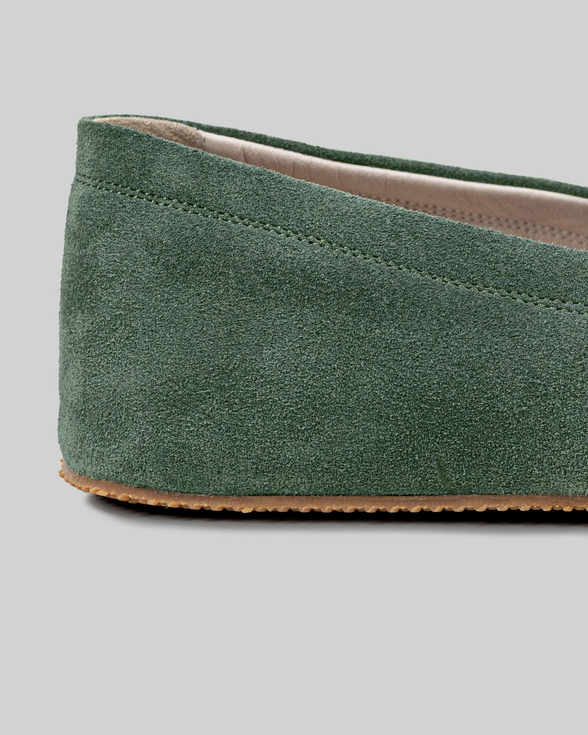 Side view Green Suede Barefoot Shoes - Calf Leather Zero Drop | Bespoky