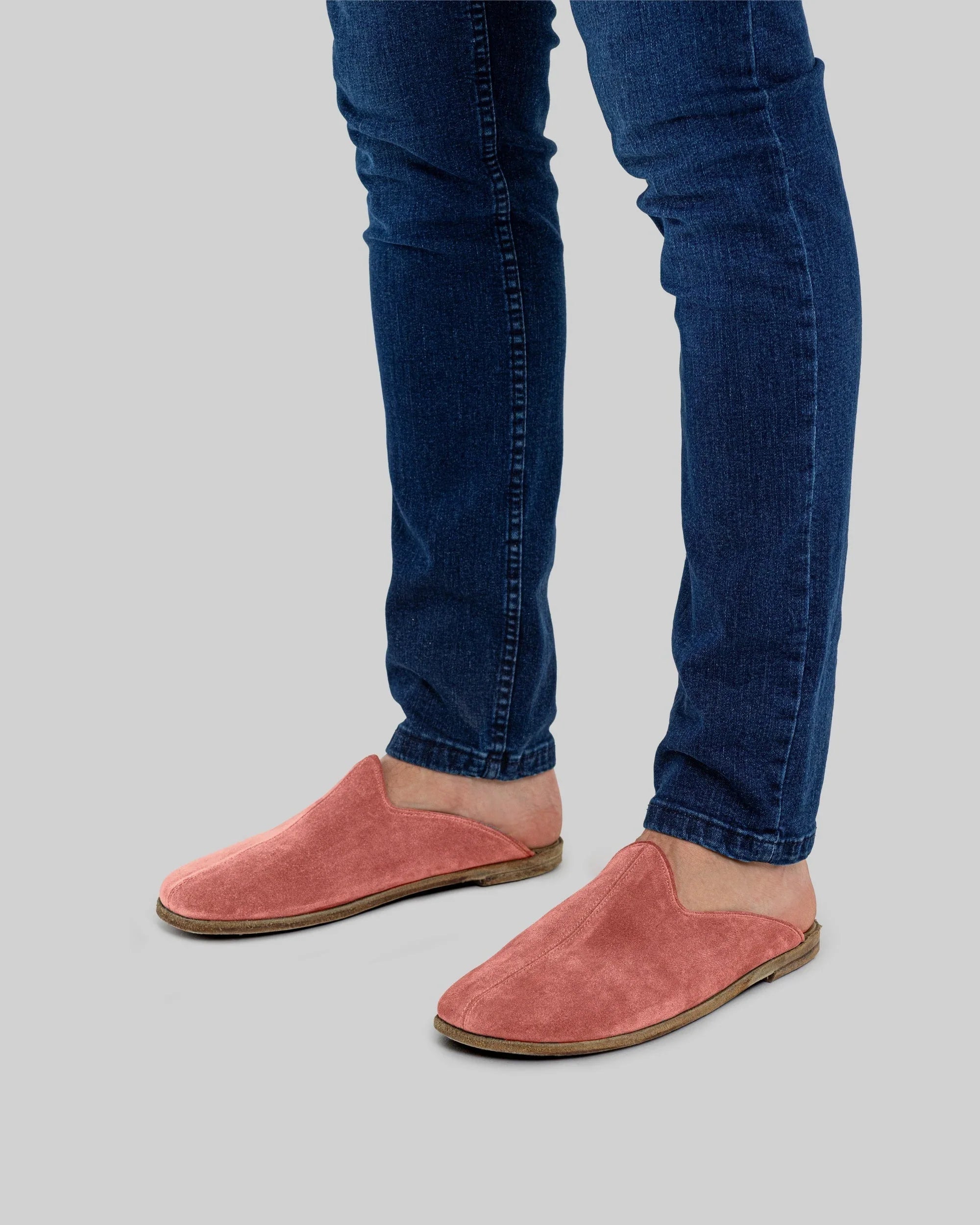 Top view Pink Suede Shearling Slippers - Handcrafted Calf Leather | Bespoky