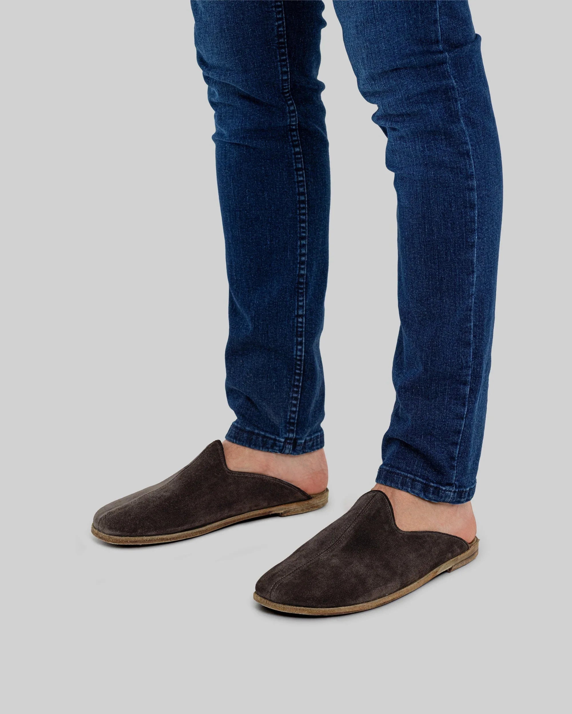 Top view Brown Suede Shearling Slippers - Handcrafted Calf Leather | Bespoky