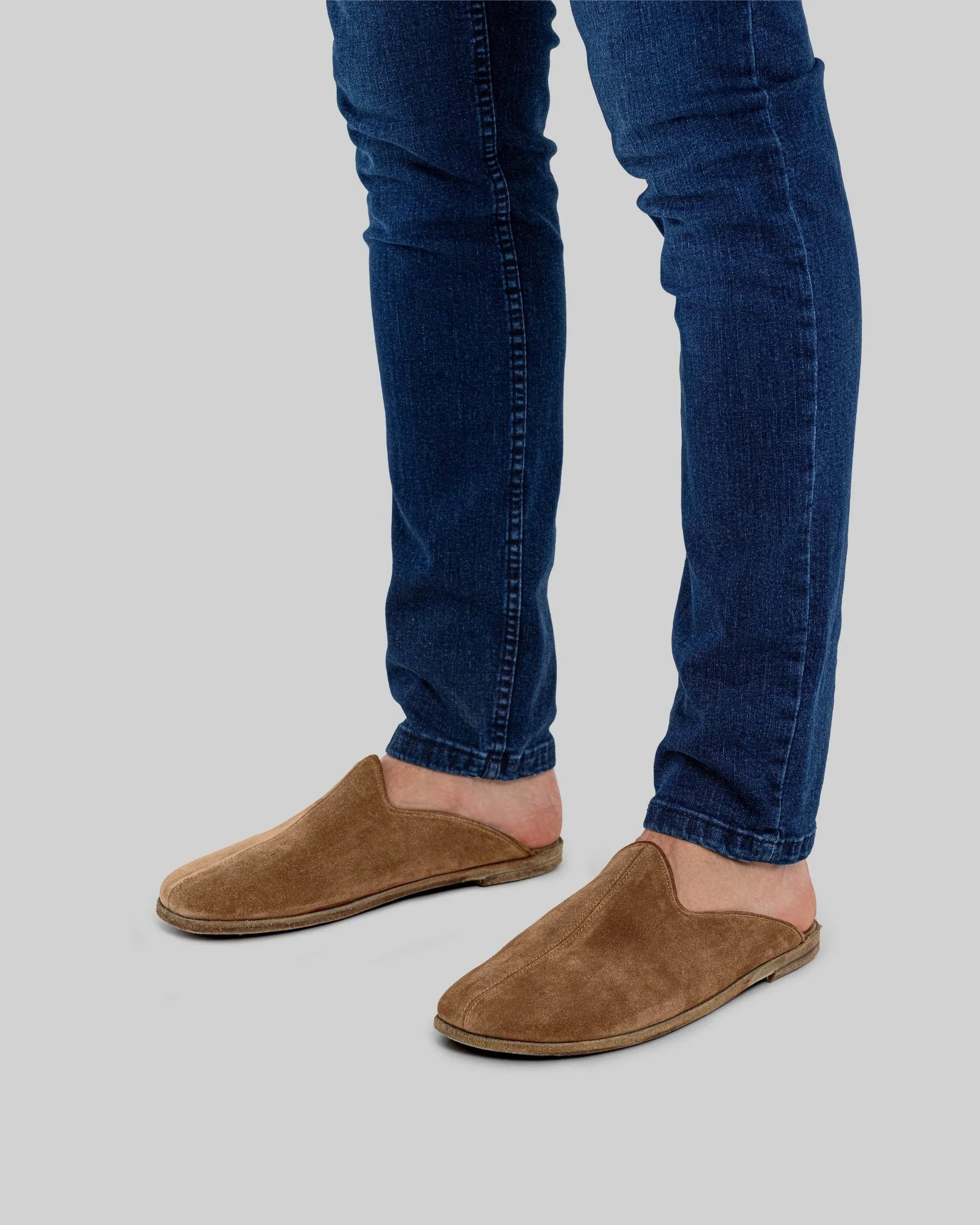 Top view Gold Suede Shearling Slippers - Handcrafted Calf Leather | Bespoky