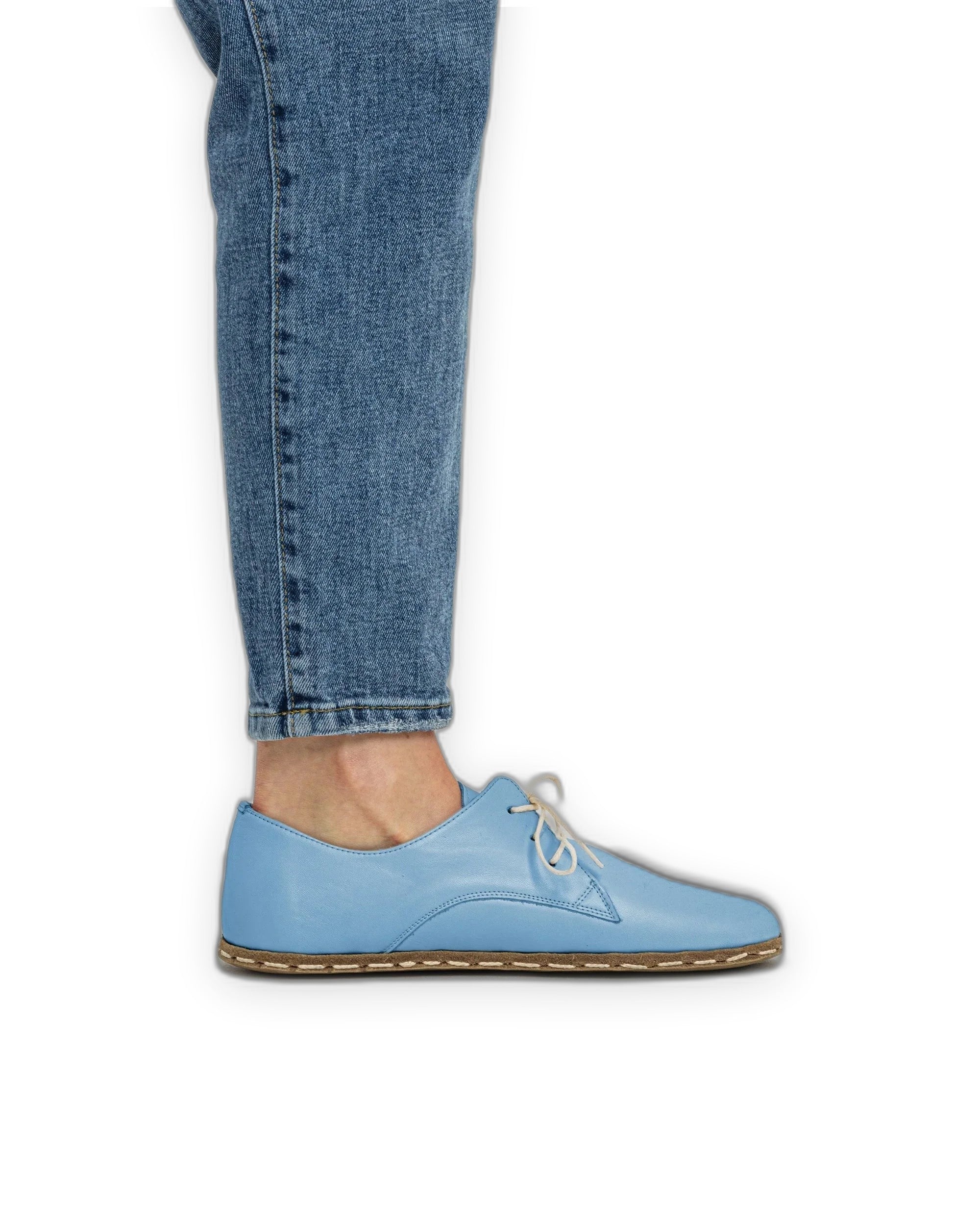 Pair Baby Blue Oxford Shoes - Barefoot Wide Toe Calf Leather | Bespoky