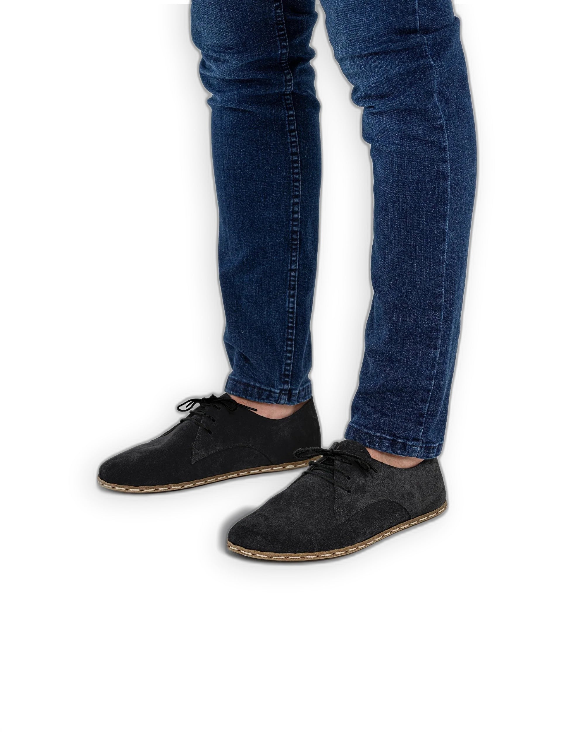 Side view Black Suede Oxford Shoes - Calf Leather Zero Drop | Bespoky