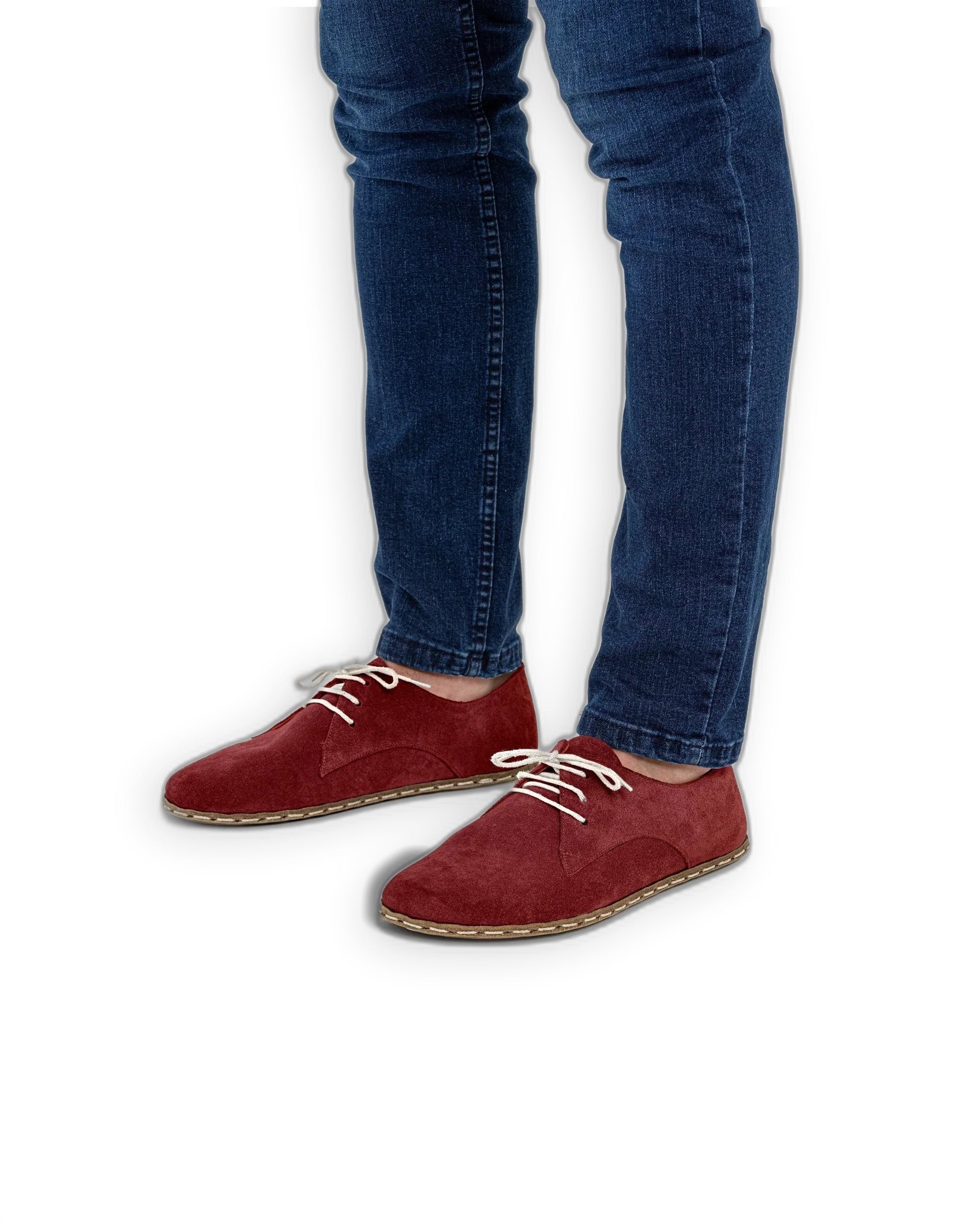 Side view Burgundy Suede Oxford Shoes - Calf Leather Zero Drop | Bespoky