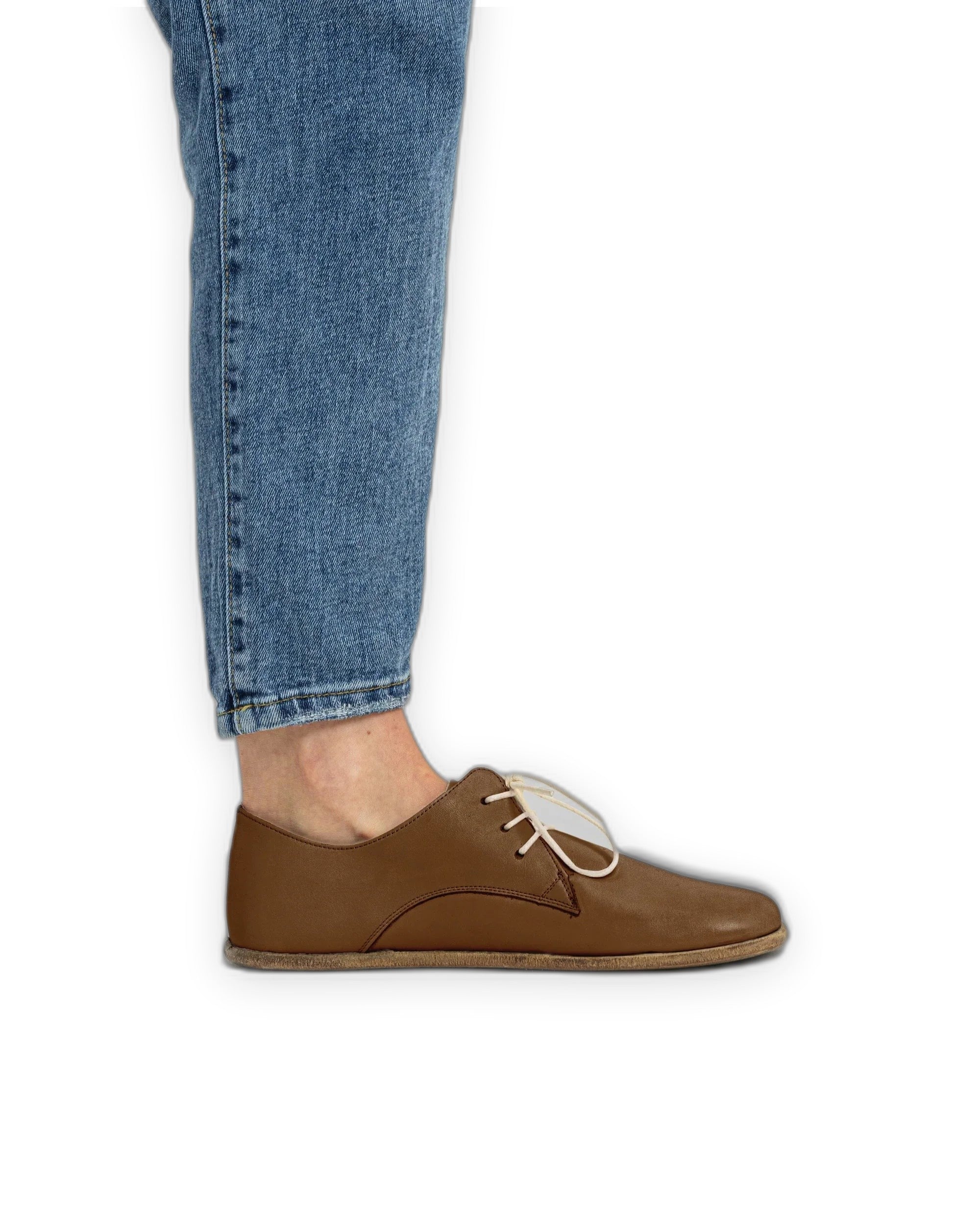 Pair Dark Tan Oxford Shoes - Barefoot Wide Toe Calf Leather | Bespoky
