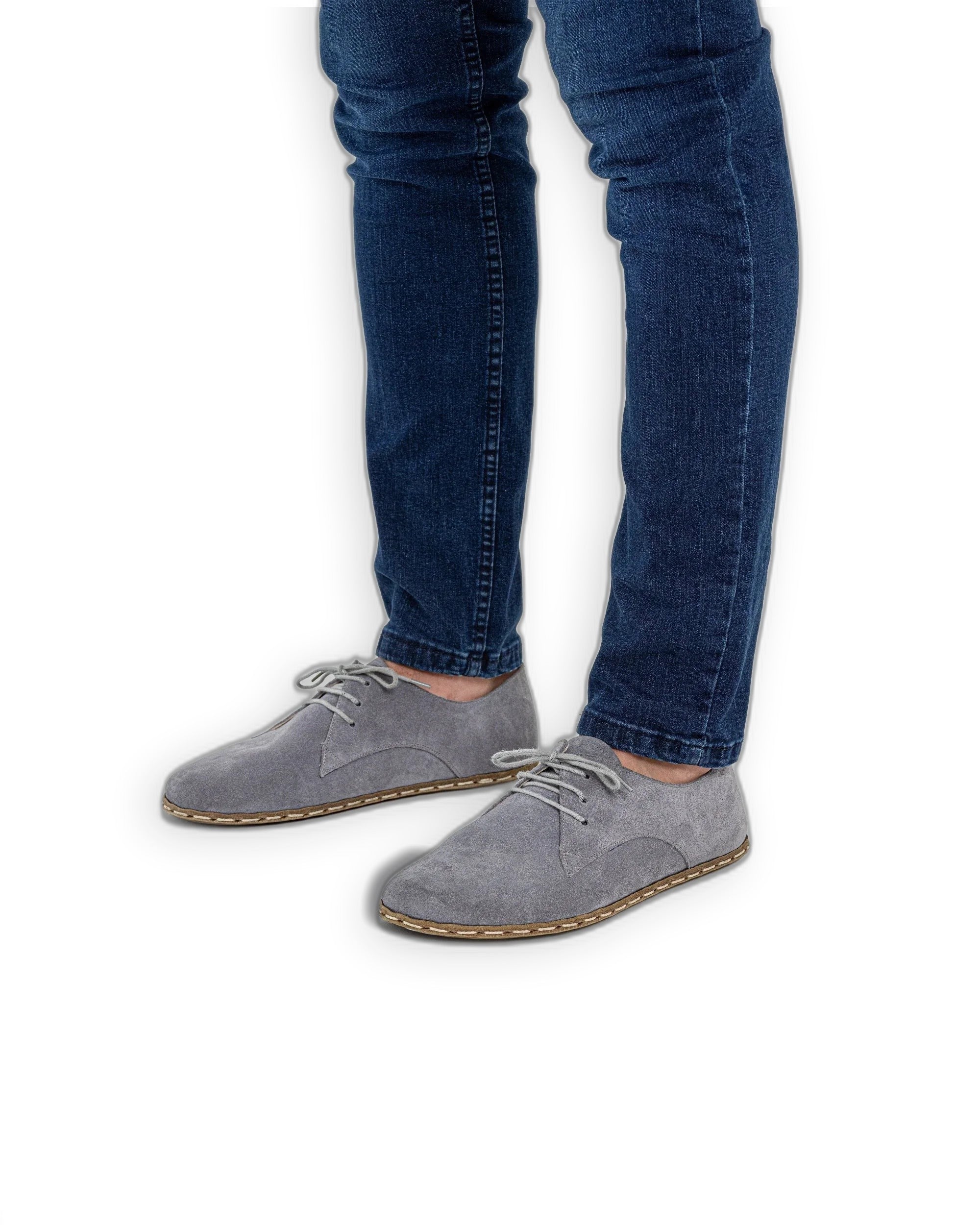 Side view Grey Suede Oxford Shoes - Calf Leather Zero Drop | Bespoky