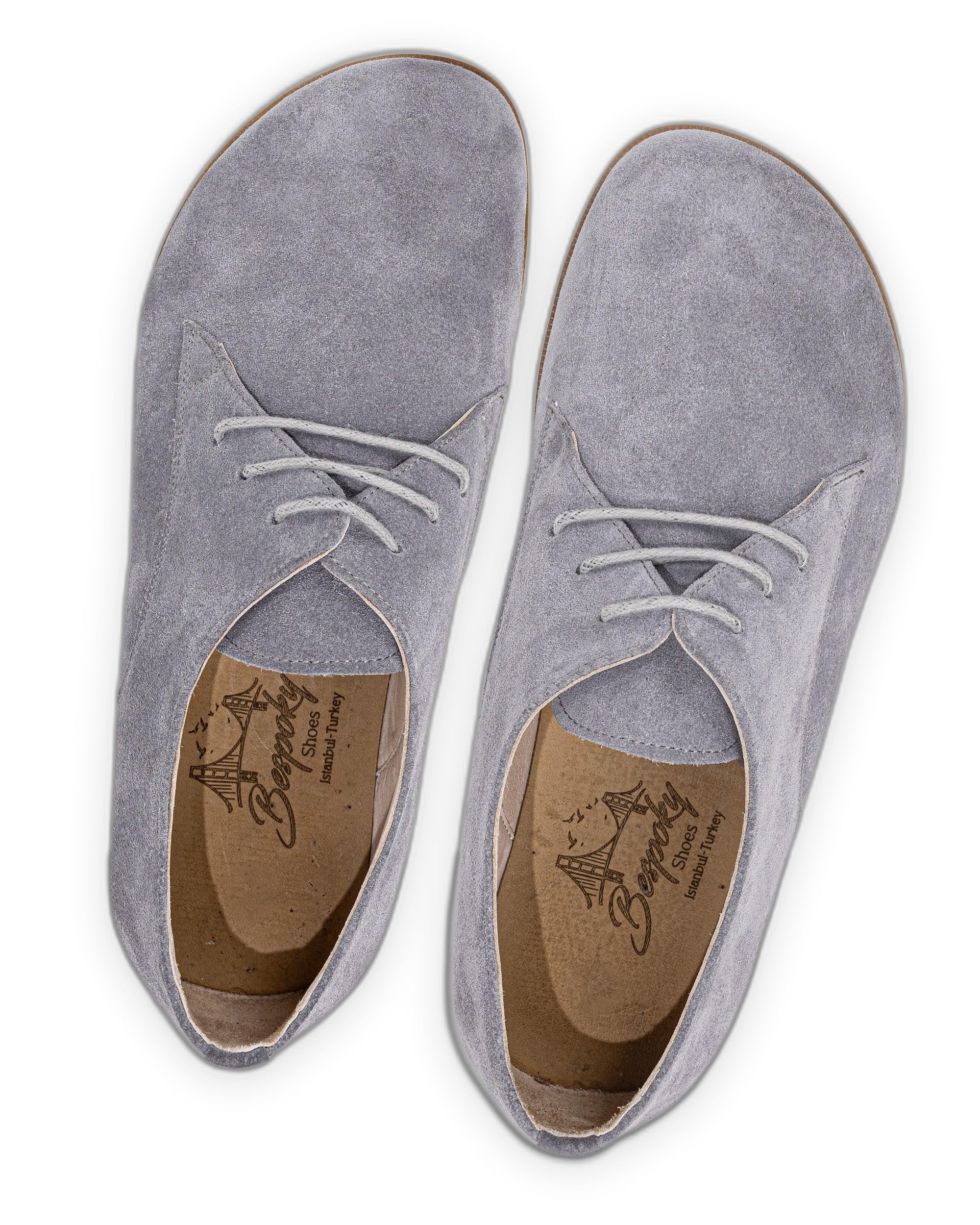 Side view Grey Suede Oxford Shoes - Calf Leather Zero Drop | Bespoky