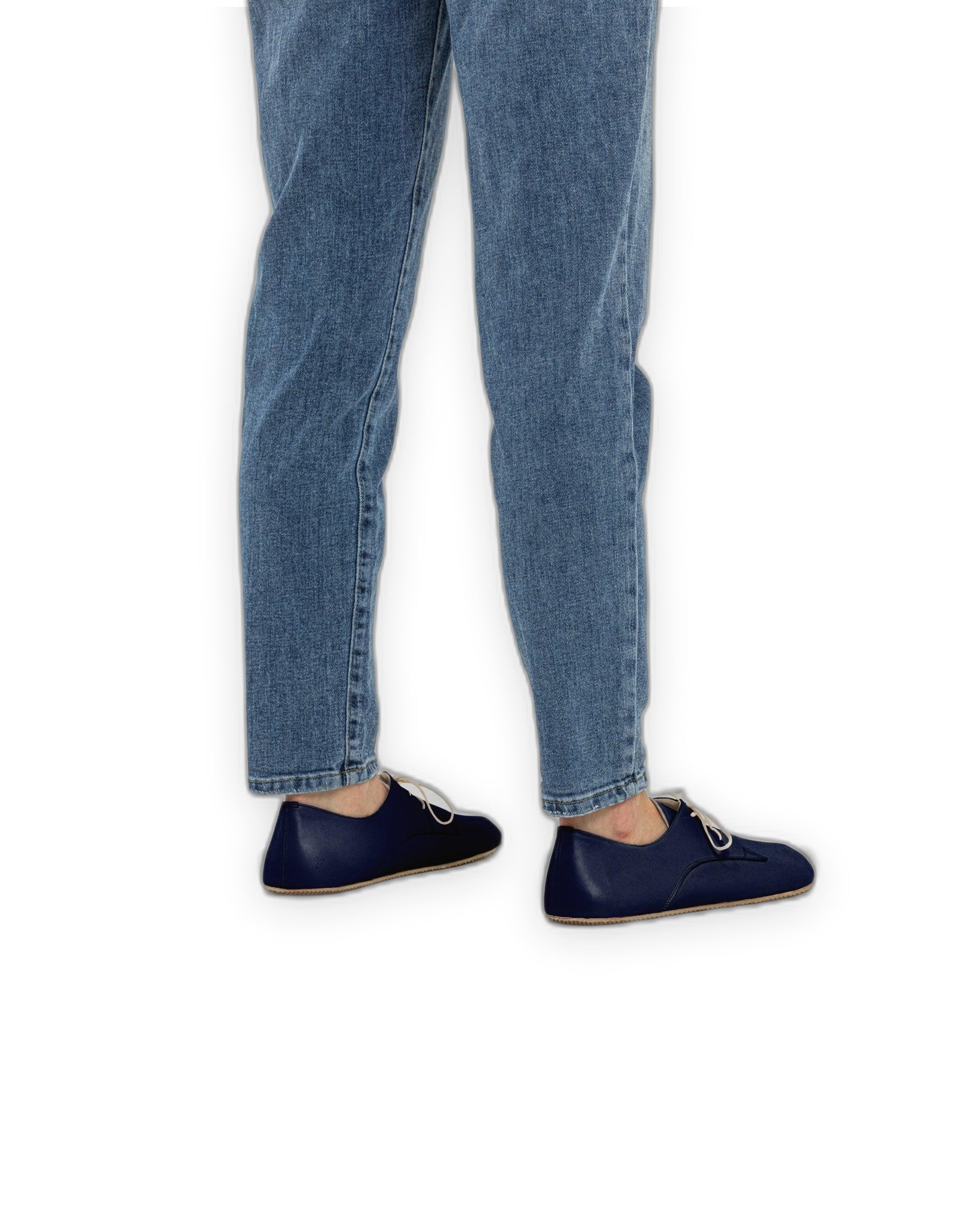 Pair Navy Blue Oxford Shoes - Barefoot Wide Toe Calf Leather | Bespoky