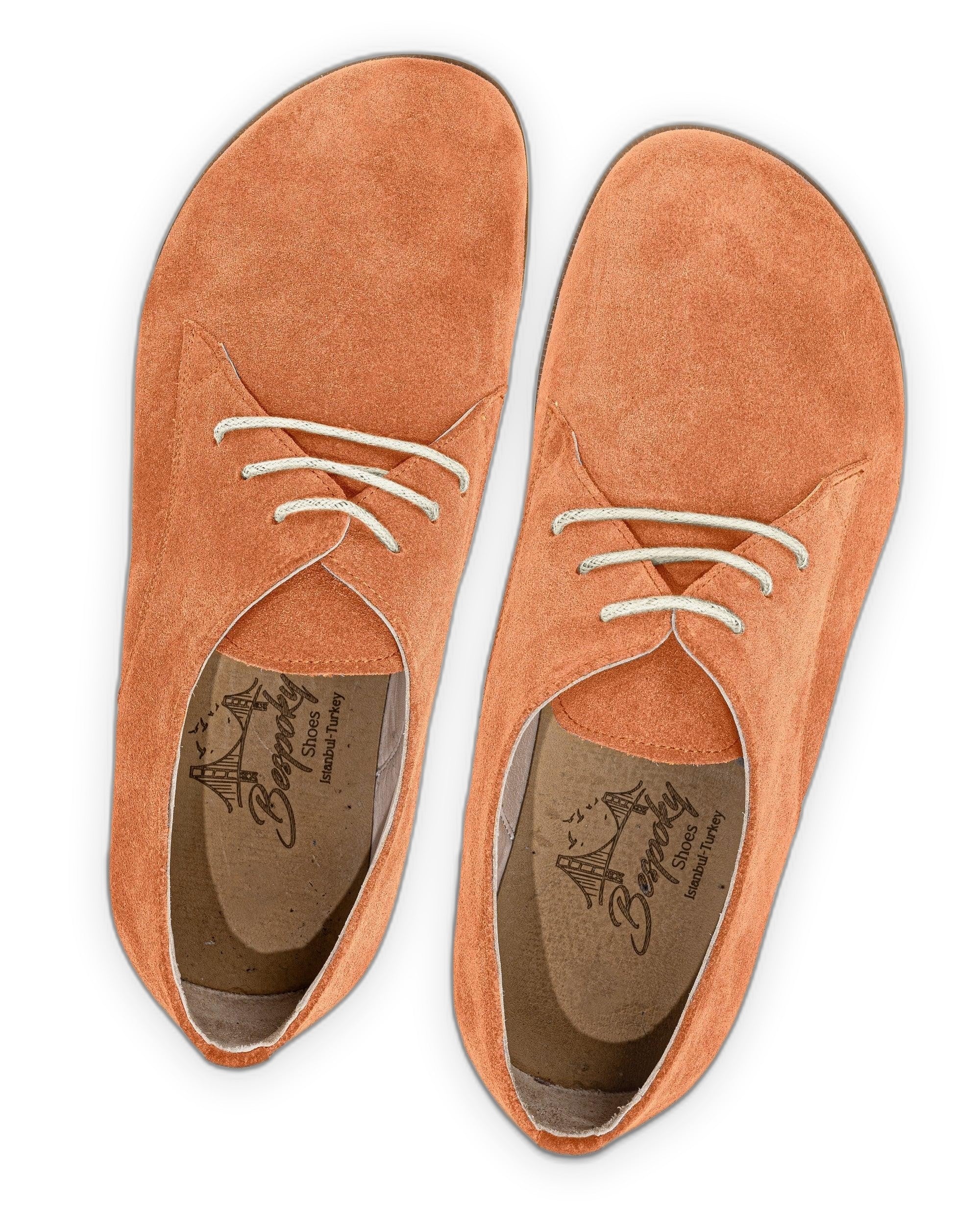 Side view Orange Suede Oxford Shoes - Calf Leather Zero Drop | Bespoky