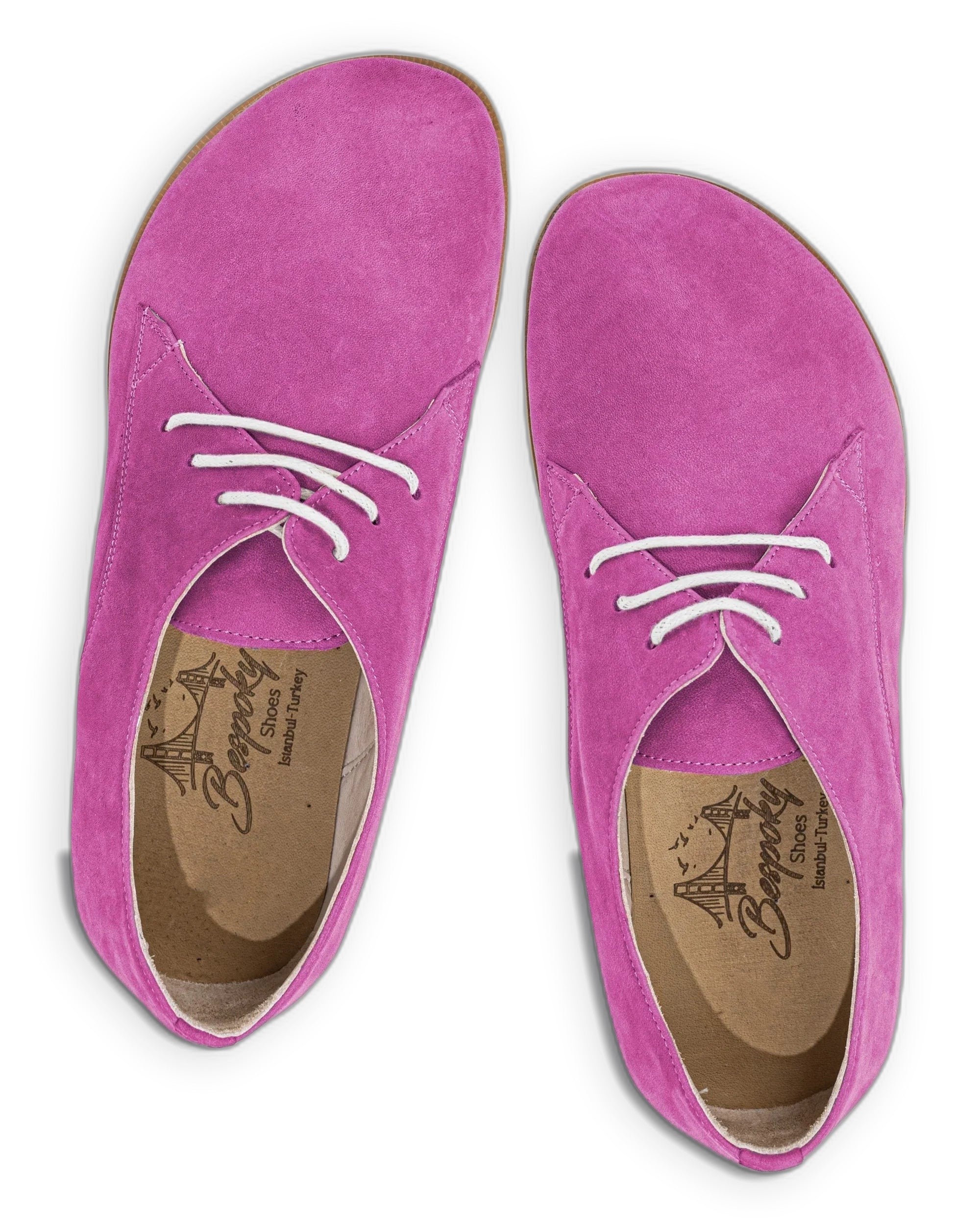 Side view Pink Nubuck Oxford Shoes - Calf Leather Zero Drop | Bespoky
