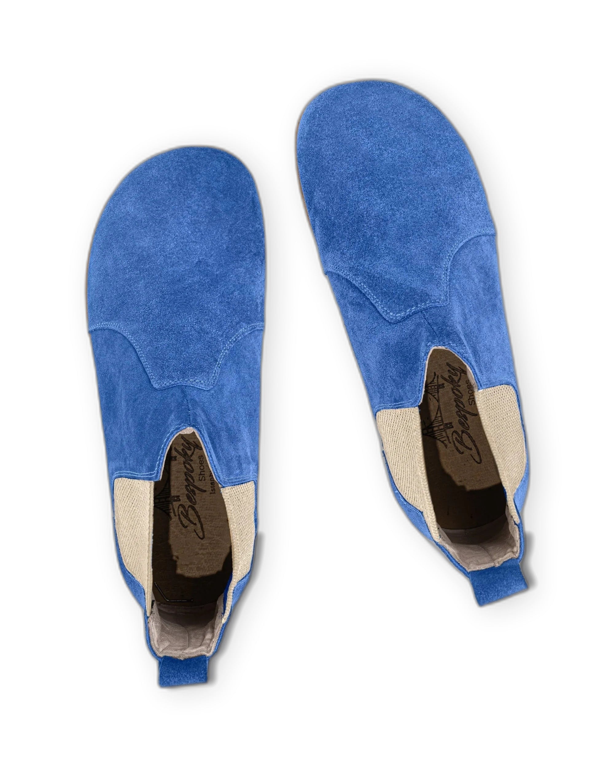 Side view Blue Suede Chelsea Boots - Calf Leather Zero Drop | Bespoky