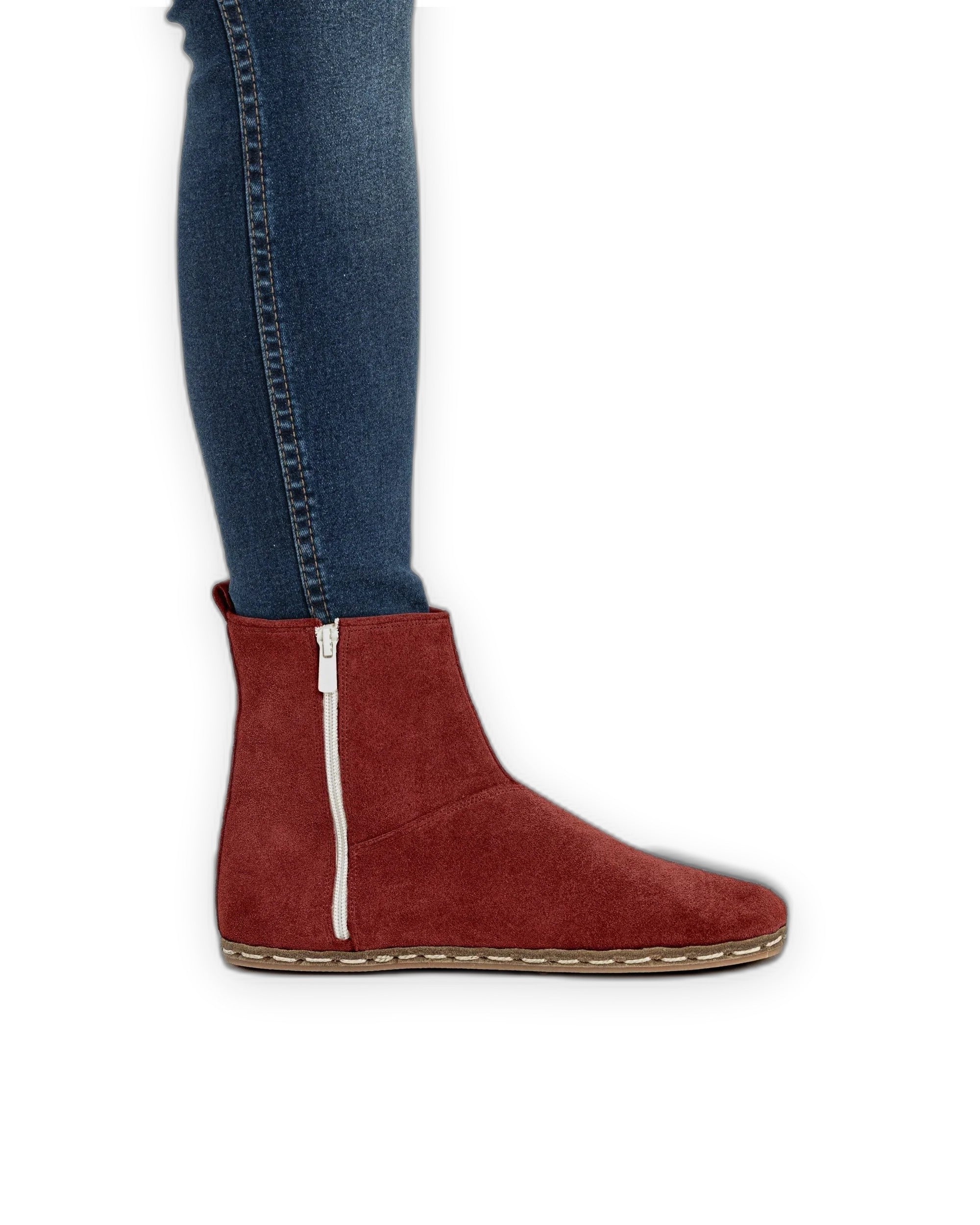 Pair Burgundy Suede Chelsea Boots - Barefoot Wide Toe Calf Leather | Bespoky
