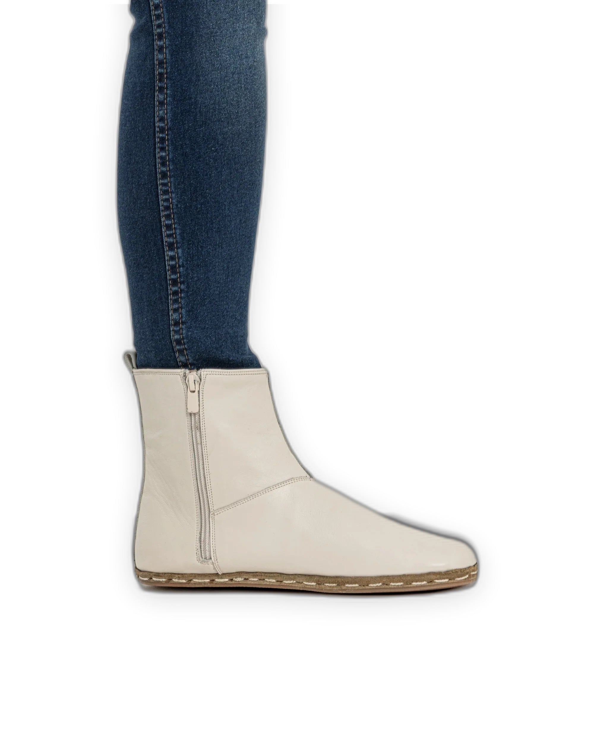 Side view Cream Chelsea Boots - Calf Leather Zero Drop | Bespoky