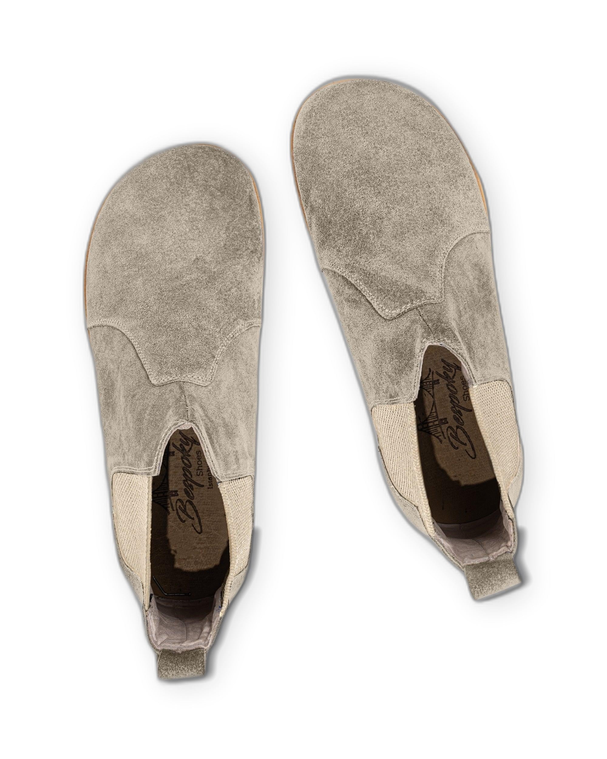 Side view Cream Suede Chelsea Boots - Calf Leather Zero Drop | Bespoky