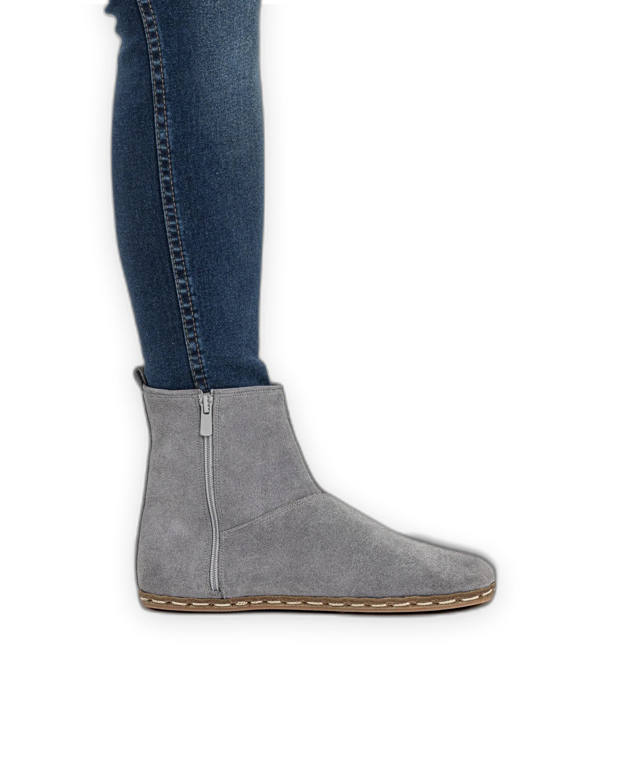Pair Grey Suede Chelsea Boots - Barefoot Wide Toe Calf Leather | Bespoky
