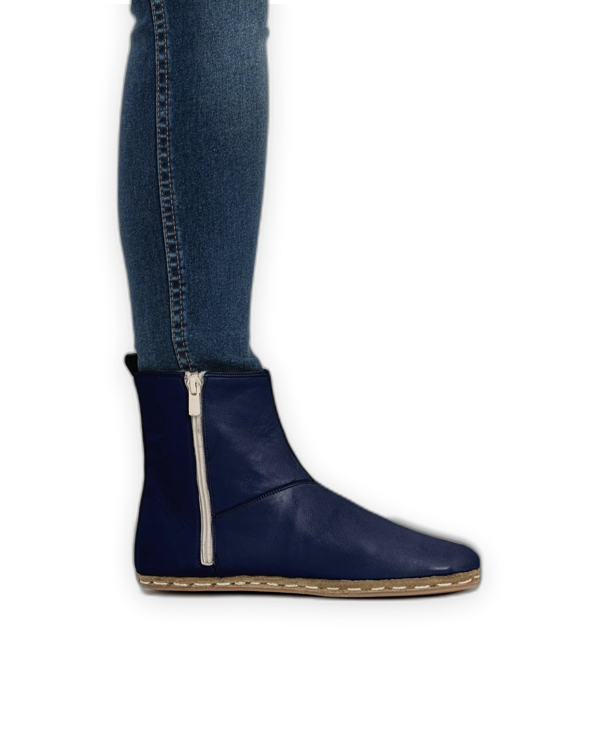 Pair Navy Blue Chelsea Boots - Barefoot Wide Toe Calf Leather | Bespoky