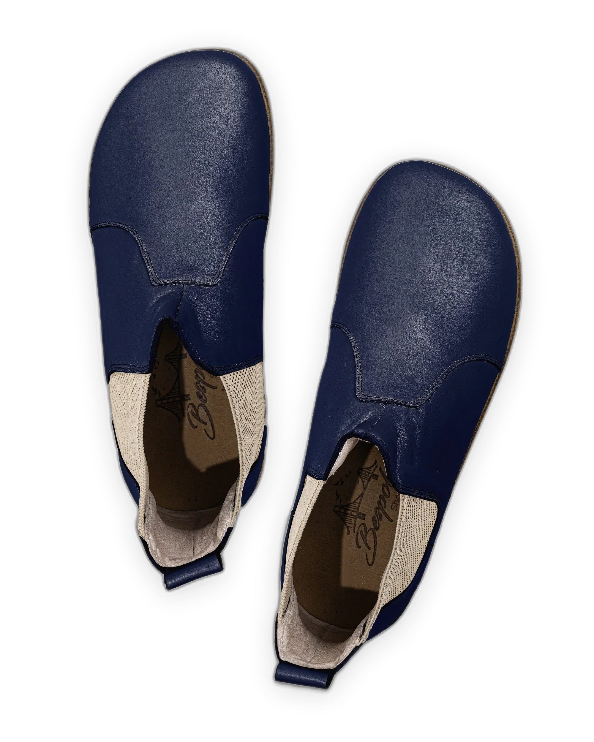 Side view Navy Blue Chelsea Boots - Calf Leather Zero Drop | Bespoky