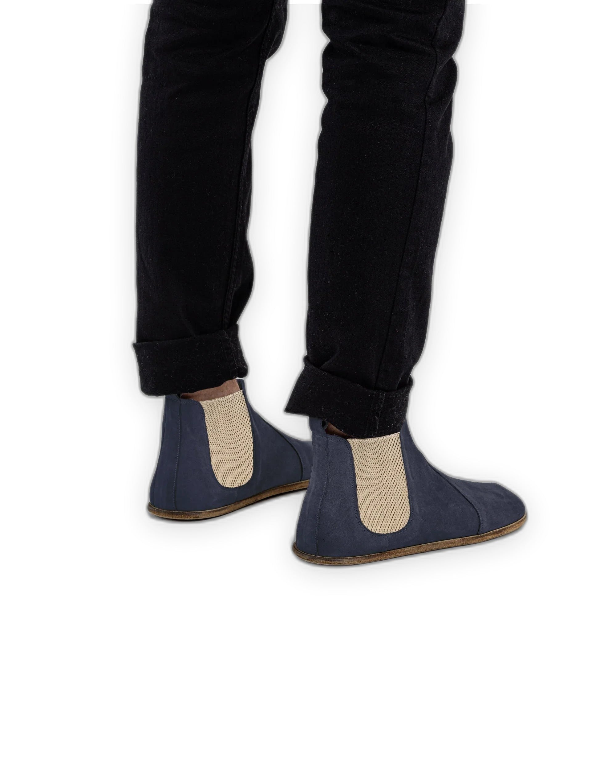 Pair Navy Nubuck Chelsea Boots - Barefoot Wide Toe Calf Leather | Bespoky