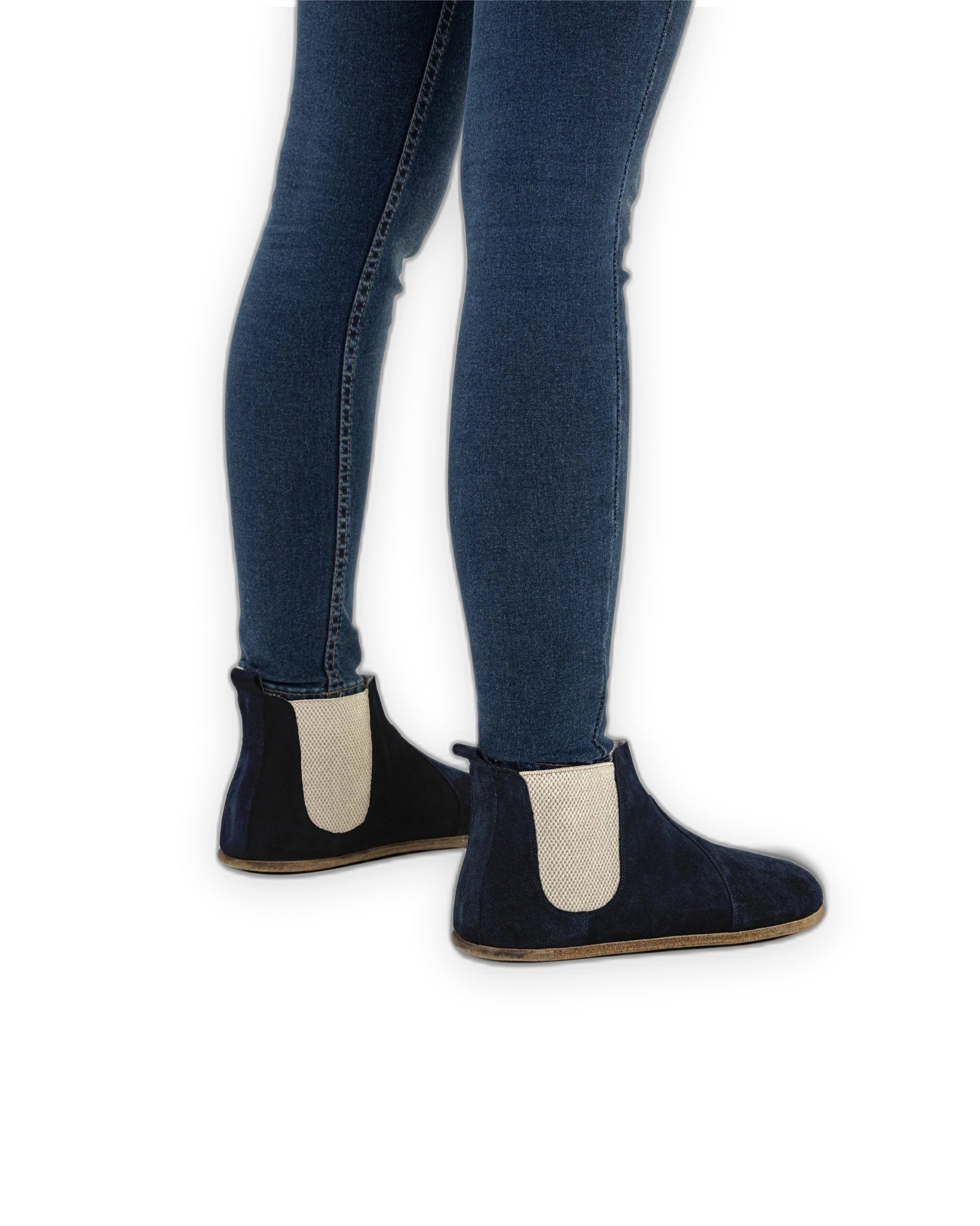 Pair Navy Suede Chelsea Boots - Barefoot Wide Toe Calf Leather | Bespoky