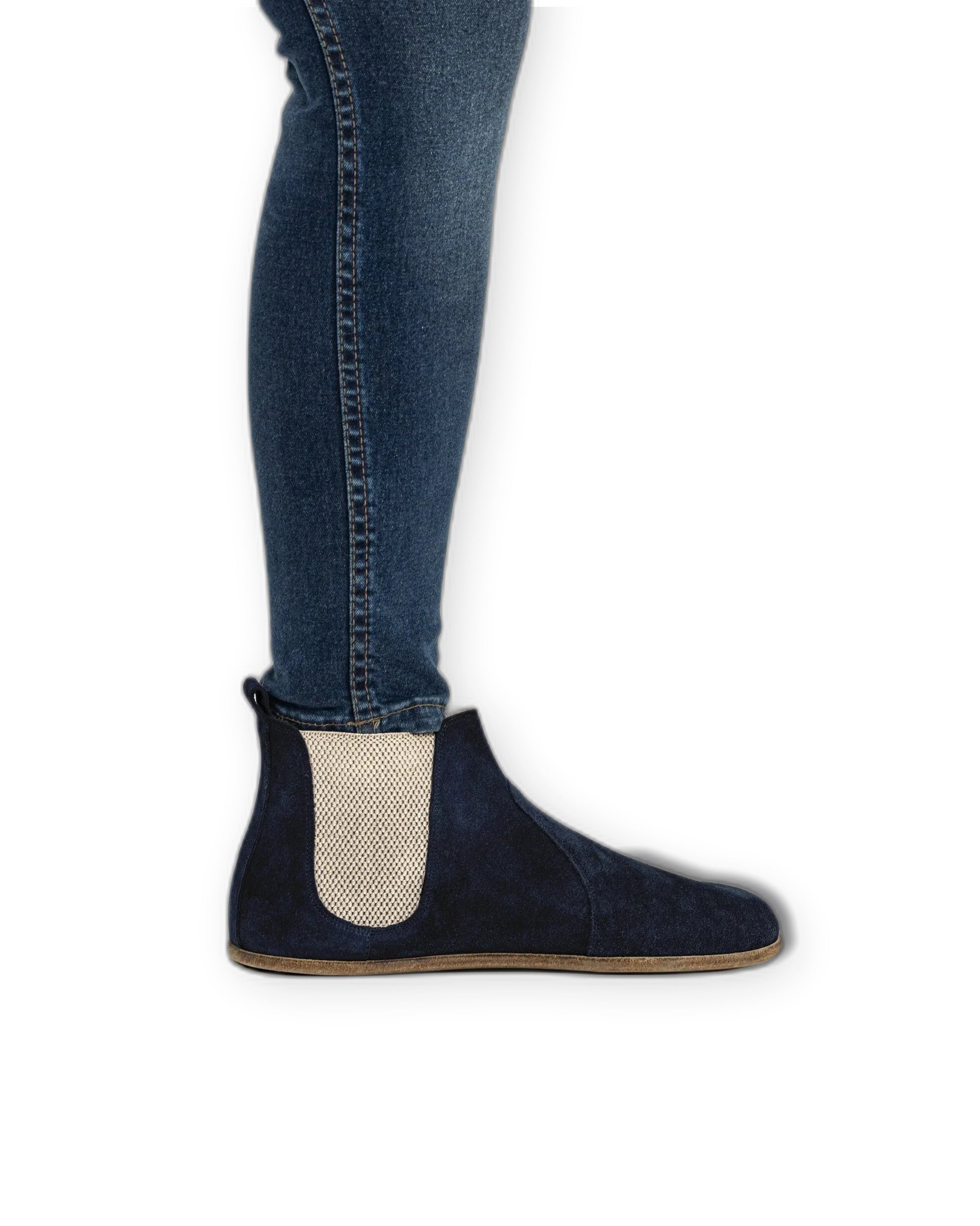 Back view Navy Suede Chelsea Boots - Calf Leather Handcrafted | Bespoky