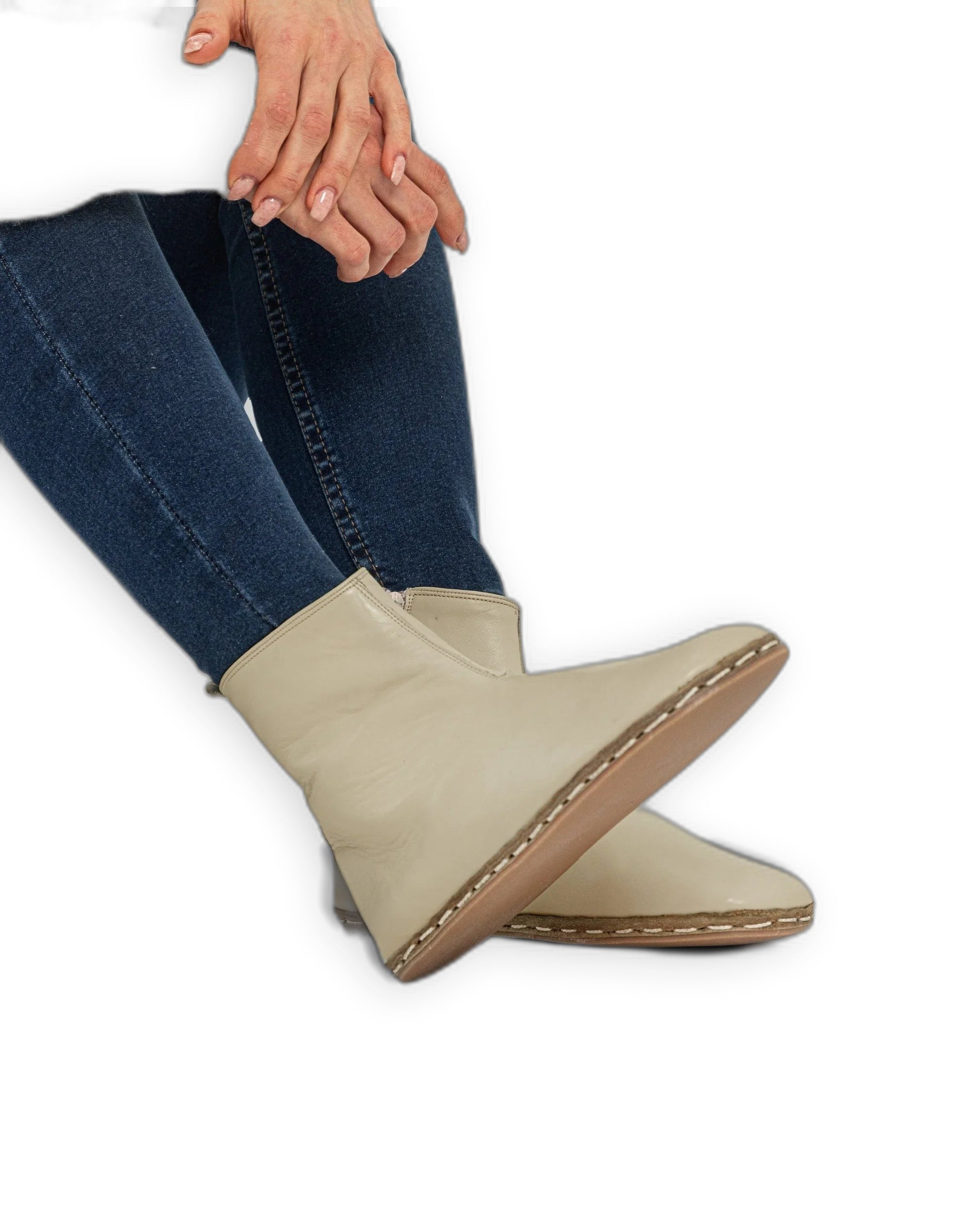 Women's Beige Chelsea Boots - Handcrafted Calf Leather Wide Toe Box | Bespoky